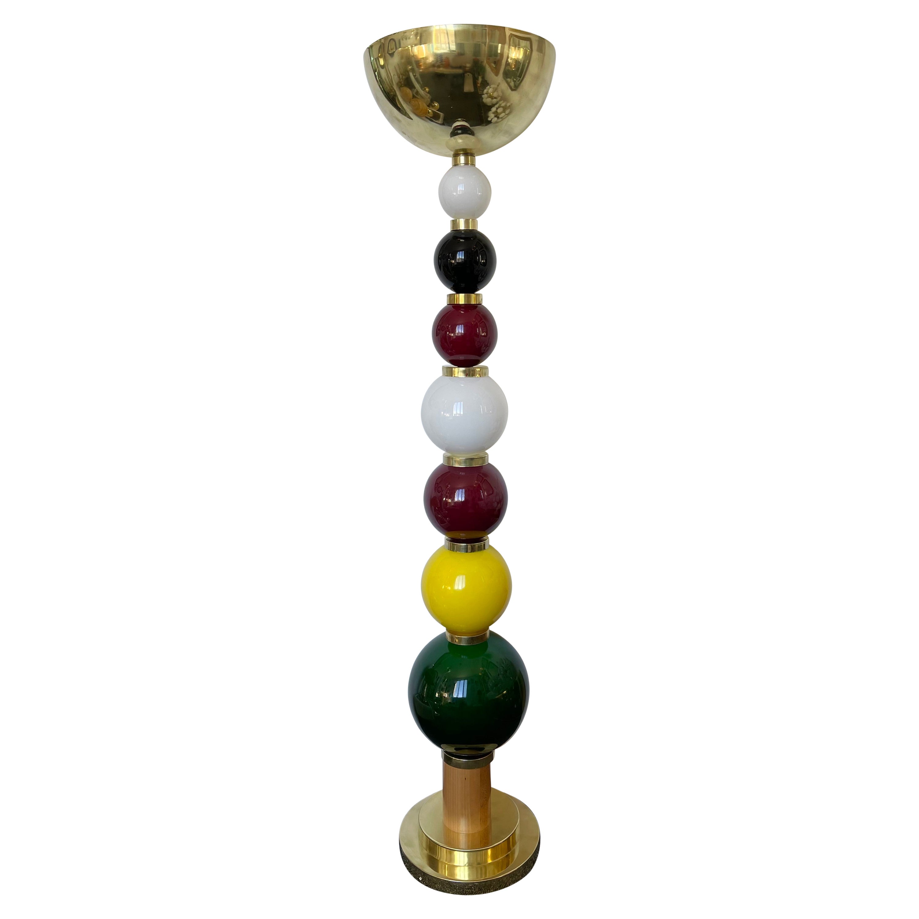 Lampadaire contemporain en laiton et verre de Murano à boule Atomo, Italie en vente