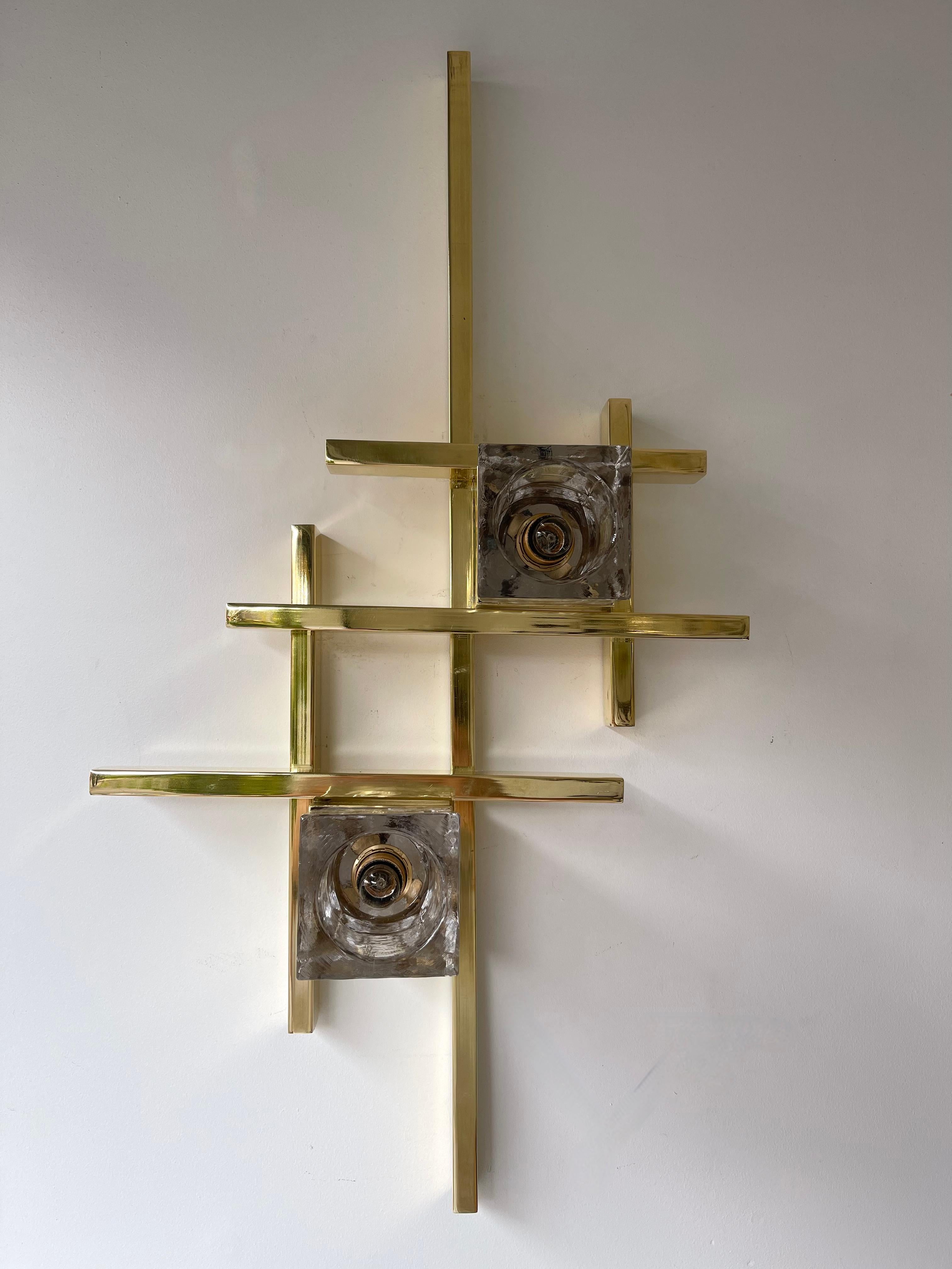 Contemporary Brass Murano Glass Cubic Sconces, Italy In New Condition For Sale In SAINT-OUEN, FR