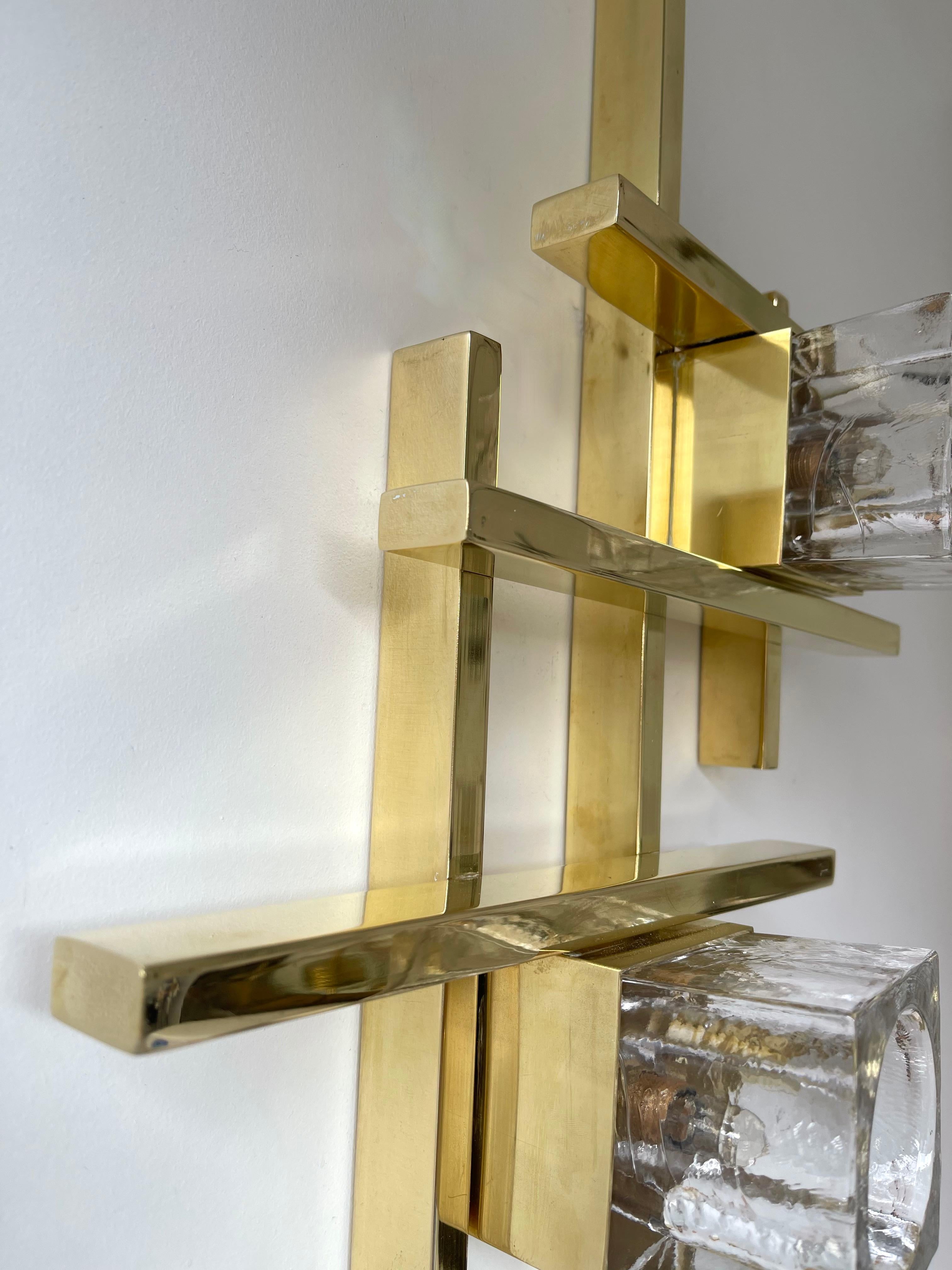 Contemporary Brass Murano Glass Cubic Sconces, Italy For Sale 3