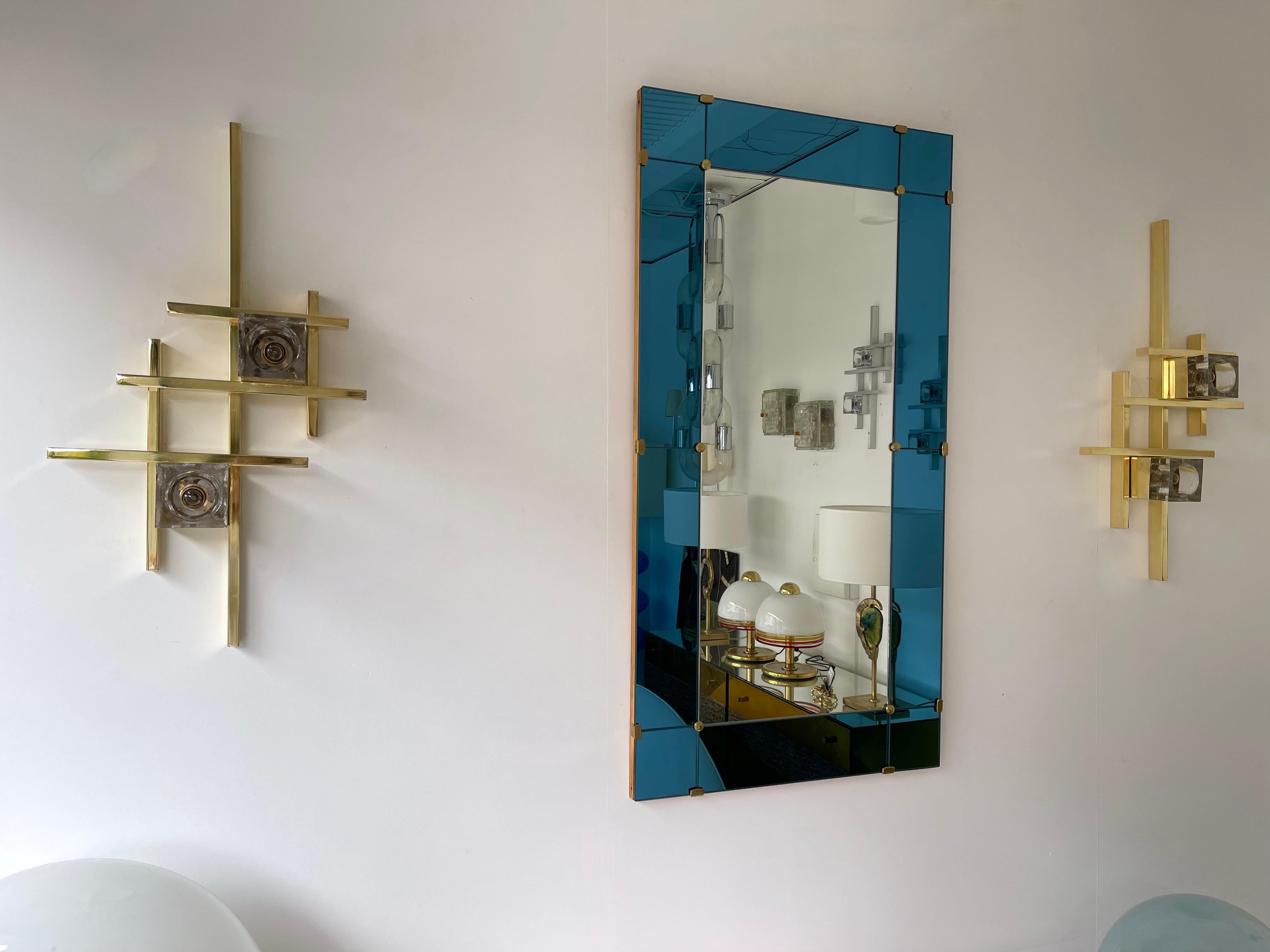 Appliques cubiques contemporaines en laiton et verre de Murano, Italie en vente 2
