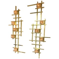 Paar Contemporary Messing Murano Glas Cubic Sconces, Italien