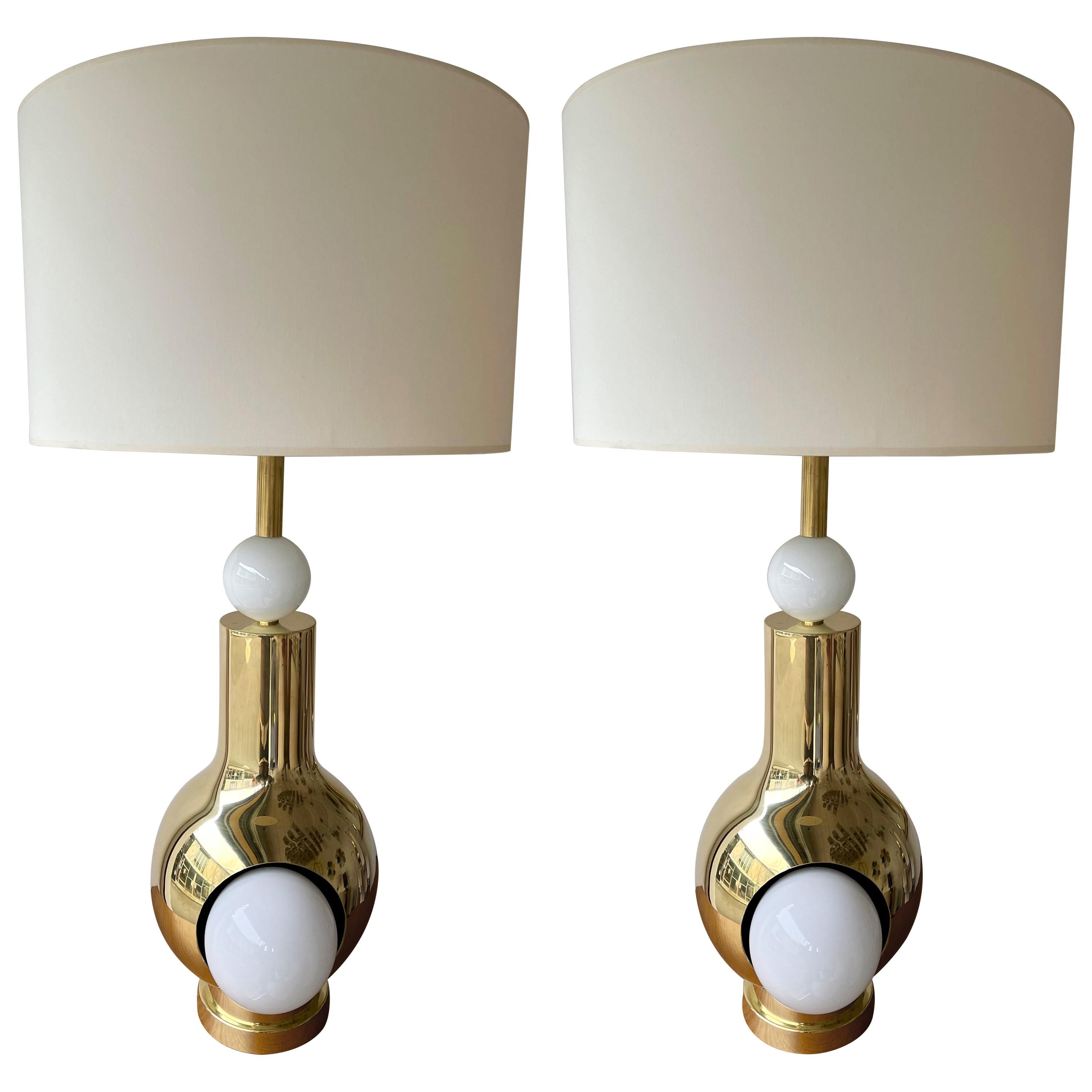 Contemporary Brass Pair of Eyes Ball Lamps, Italy For Sale