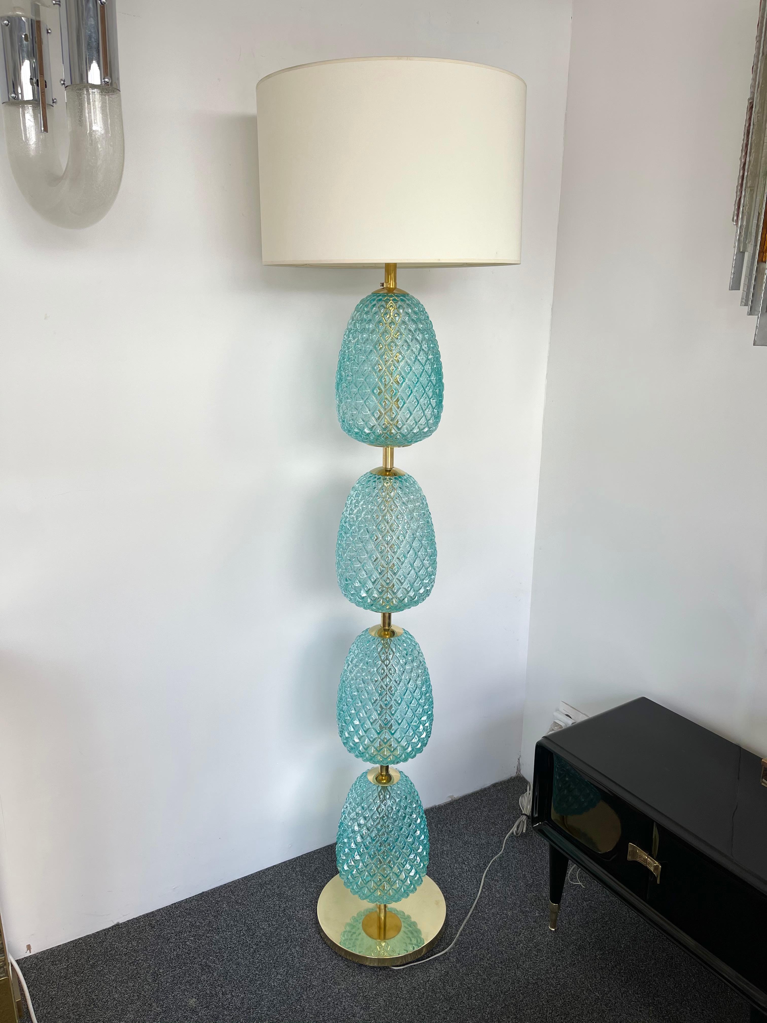 Contemporary Brass Pineapple Murano Glass Floor Lamp, Italy For Sale 4
