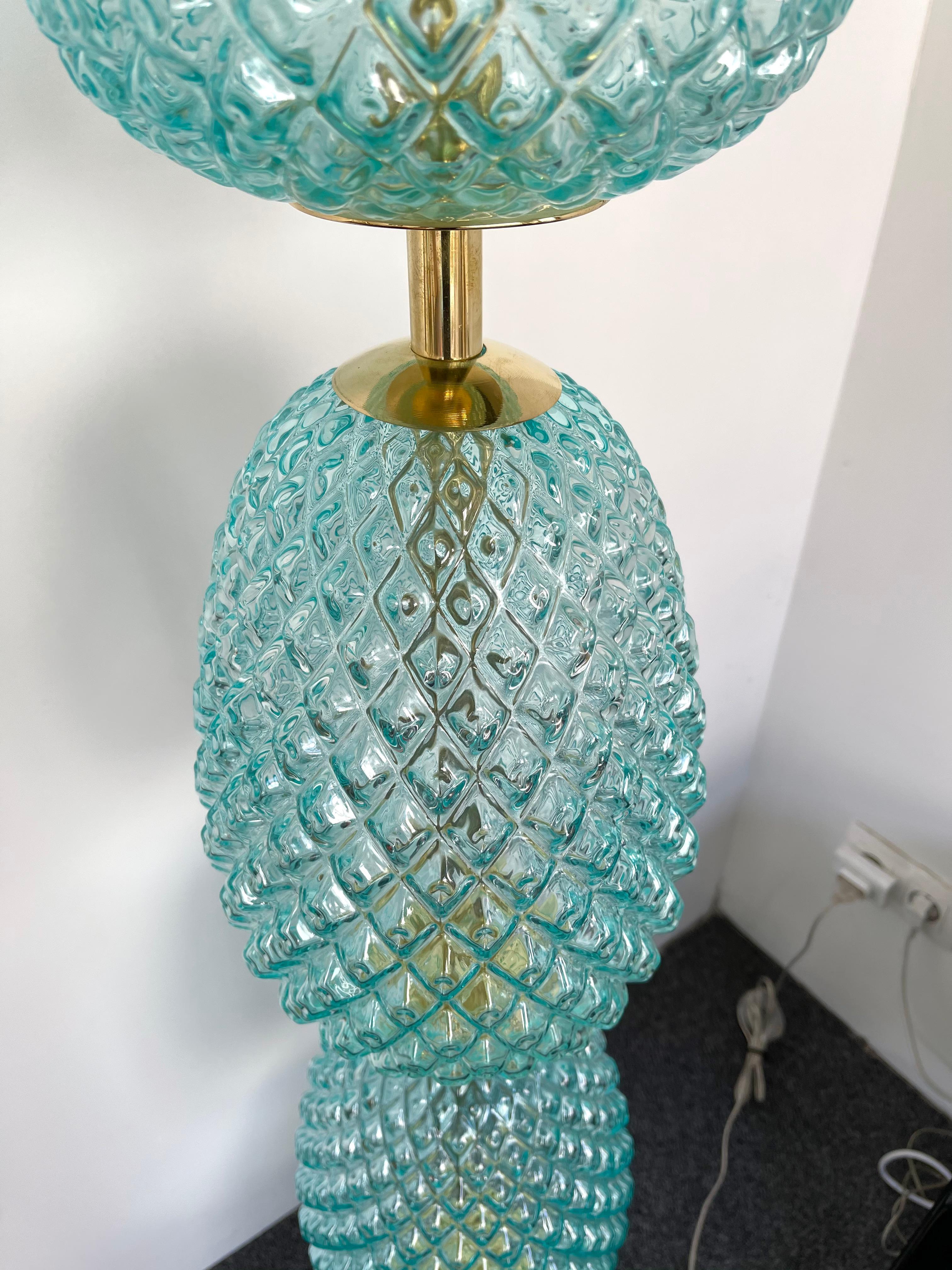 Mid-Century Modern Contemporary Brass Pineapple Murano Glass Floor Lamp, Italy