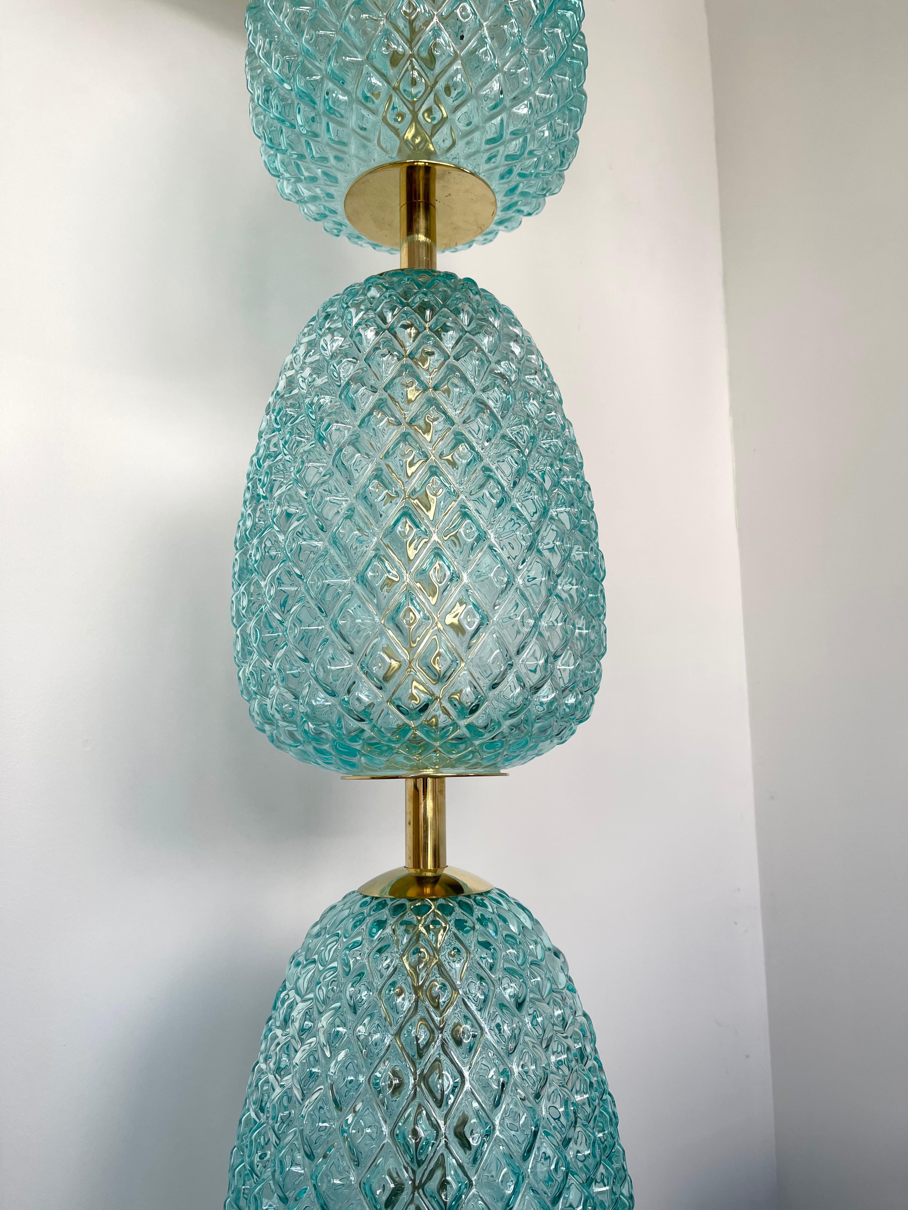 Italian Contemporary Brass Pineapple Murano Glass Floor Lamp, Italy For Sale