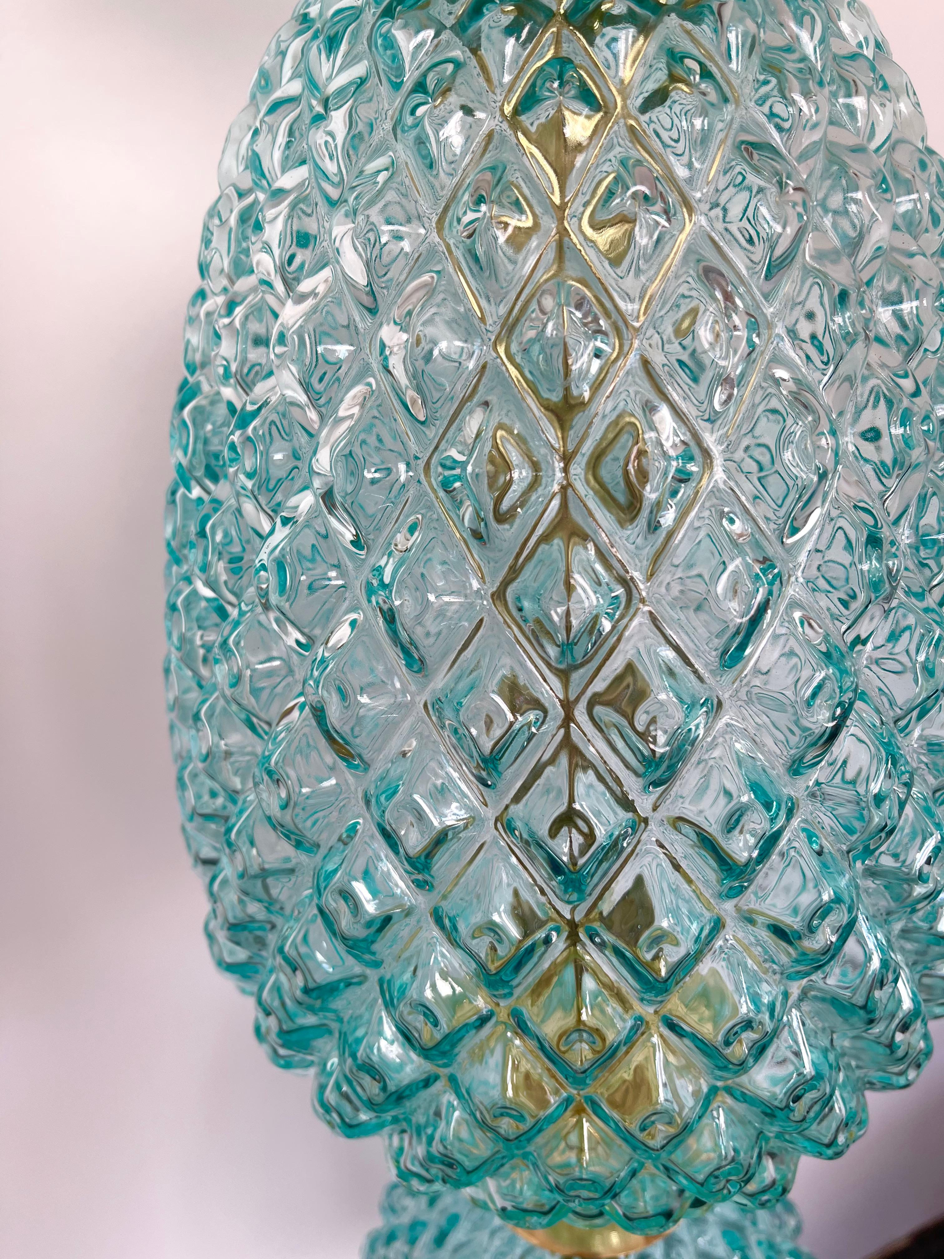 Metal Contemporary Brass Pineapple Murano Glass Floor Lamp, Italy