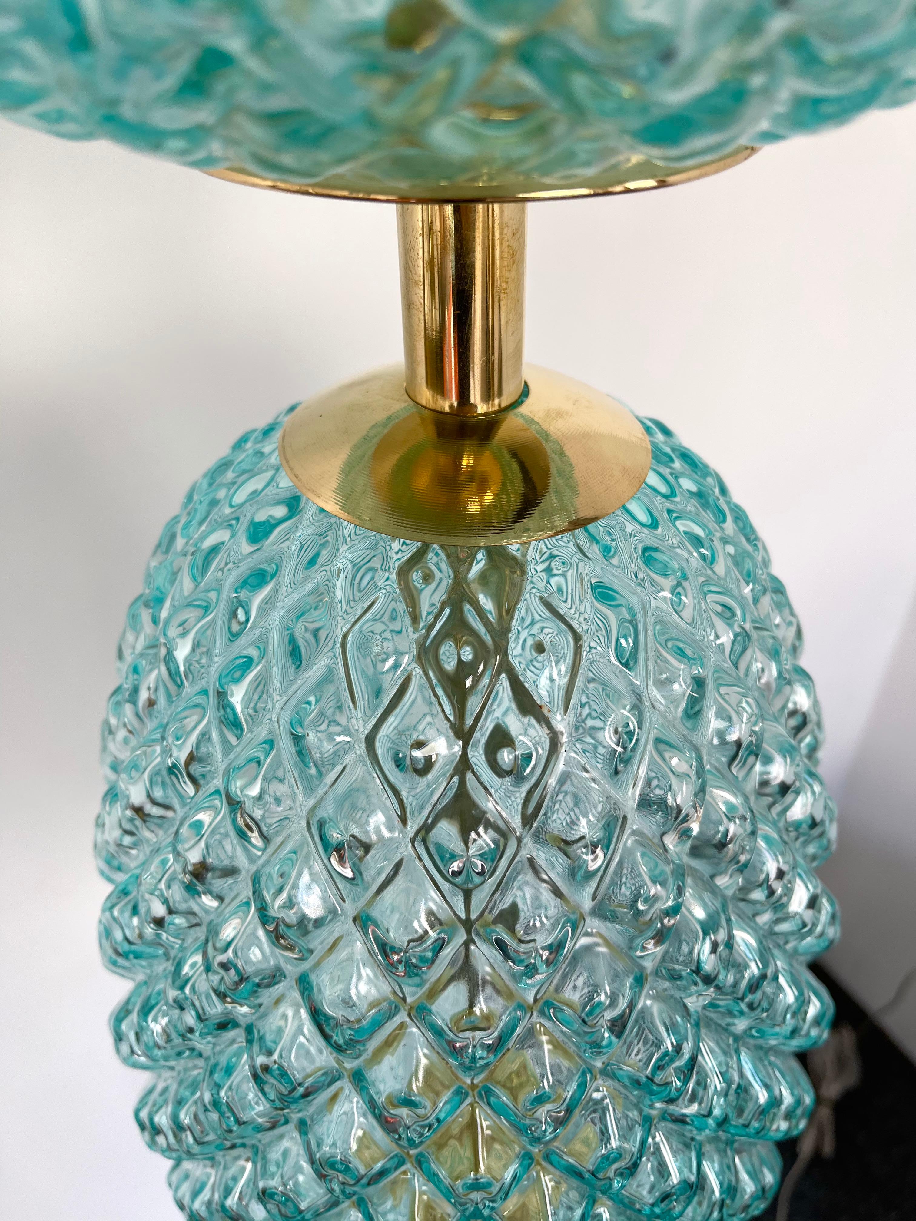 Metal Contemporary Brass Pineapple Murano Glass Floor Lamp, Italy For Sale