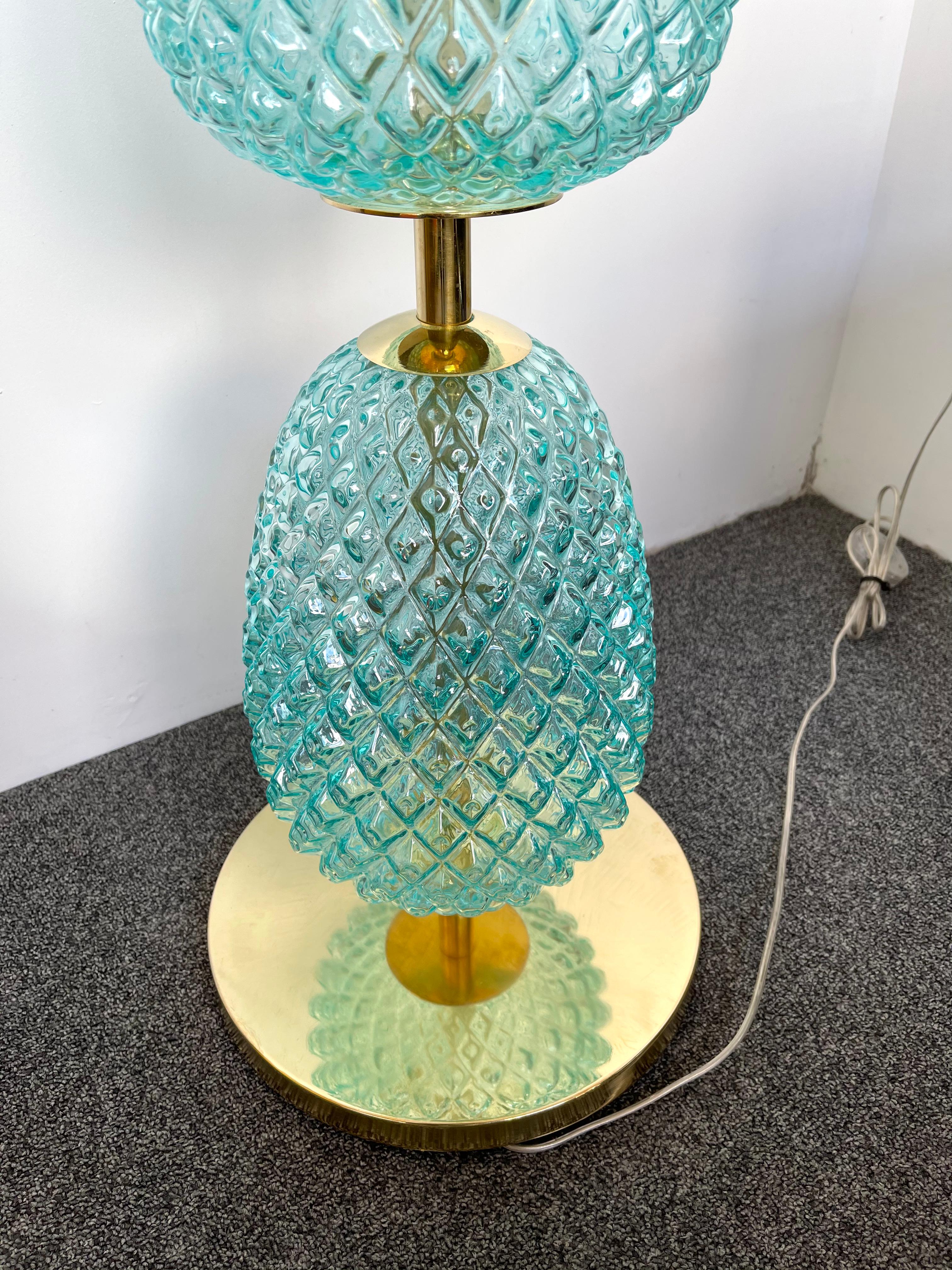 Contemporary Brass Pineapple Murano Glass Floor Lamp, Italy For Sale 1
