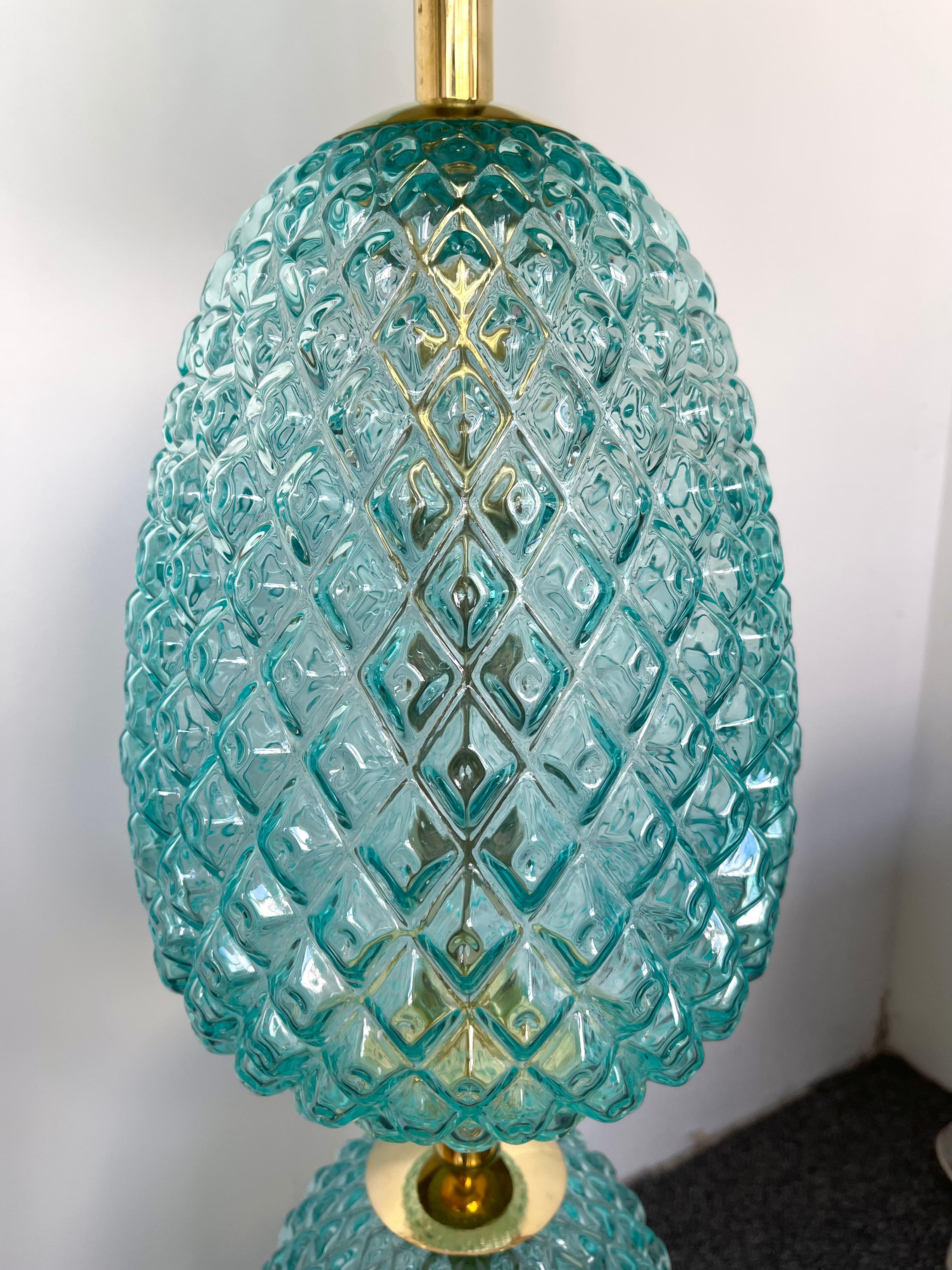 Contemporary Brass Pineapple Murano Glass Floor Lamp, Italy For Sale 2