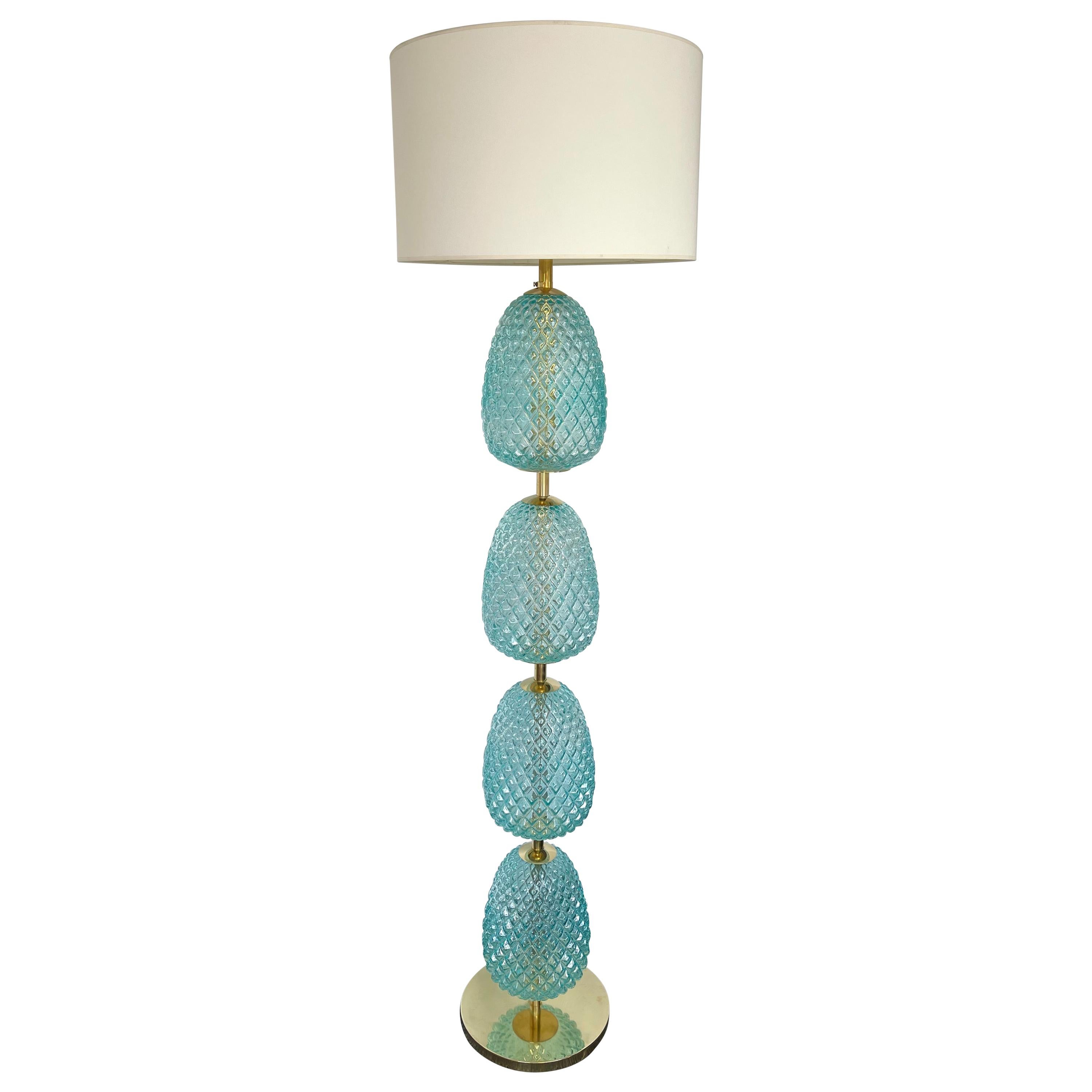 Contemporary Brass Pineapple Murano Glass Floor Lamp, Italy For Sale