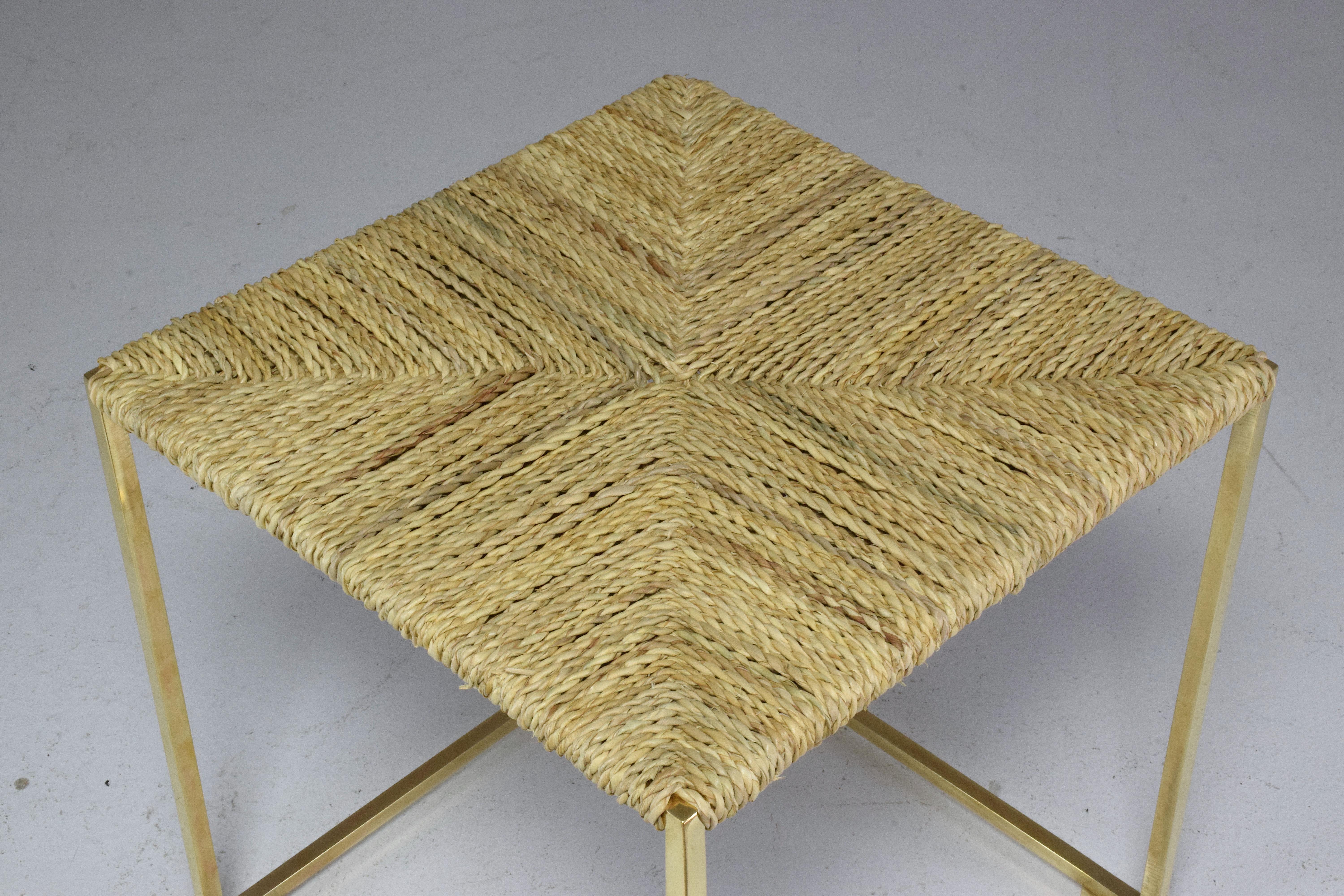 Contemporary Brass Rattan Stool, JA Studio In New Condition For Sale In Paris, FR