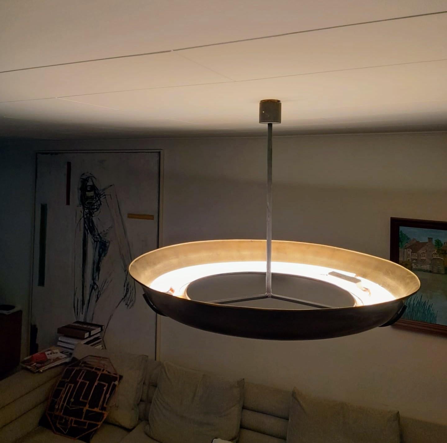 Belgian Contemporary Brass Ring Pendant Led  For Sale