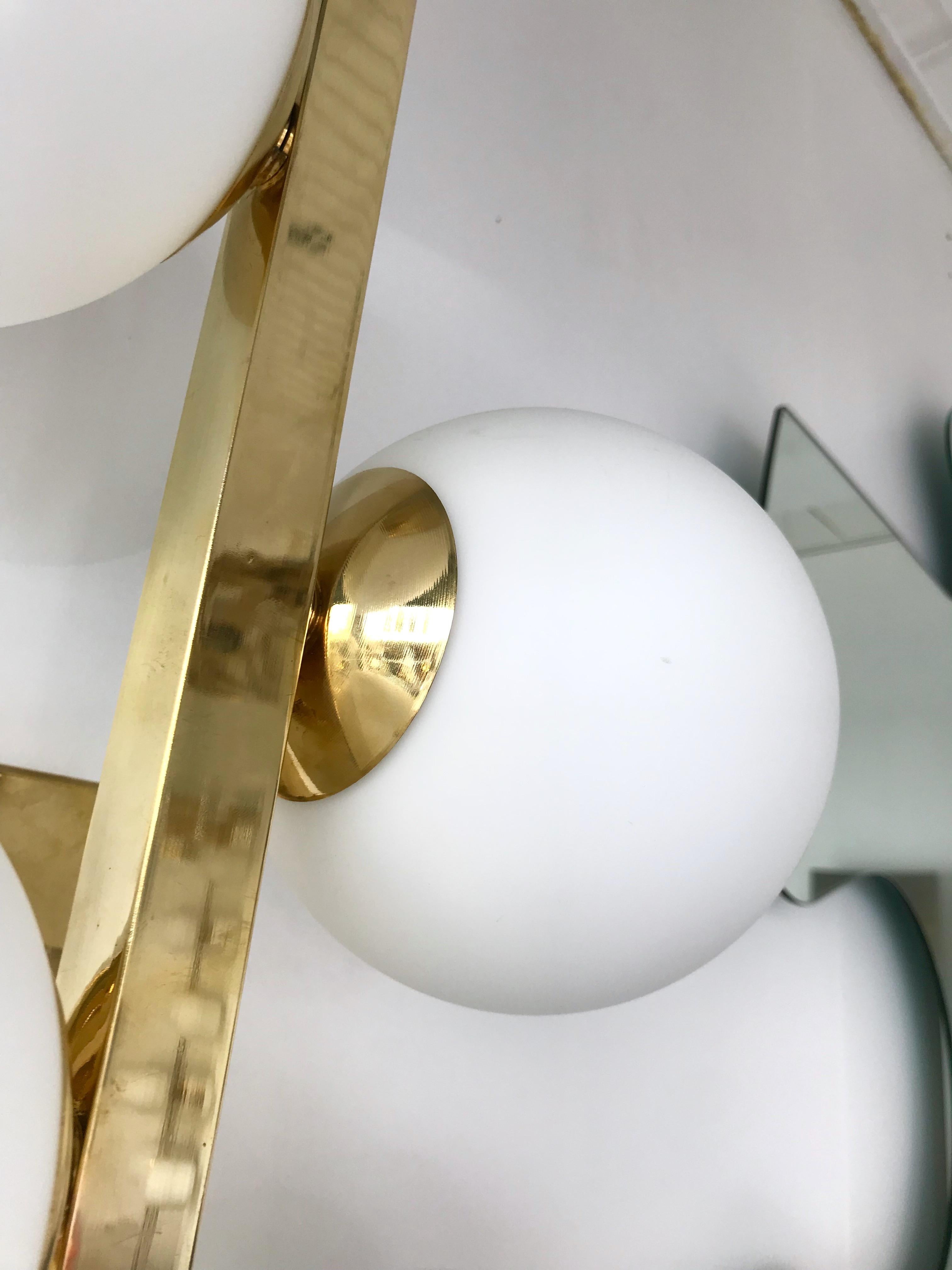 Italian Contemporary Brass Sconces Opaline Glass Ball, Italy