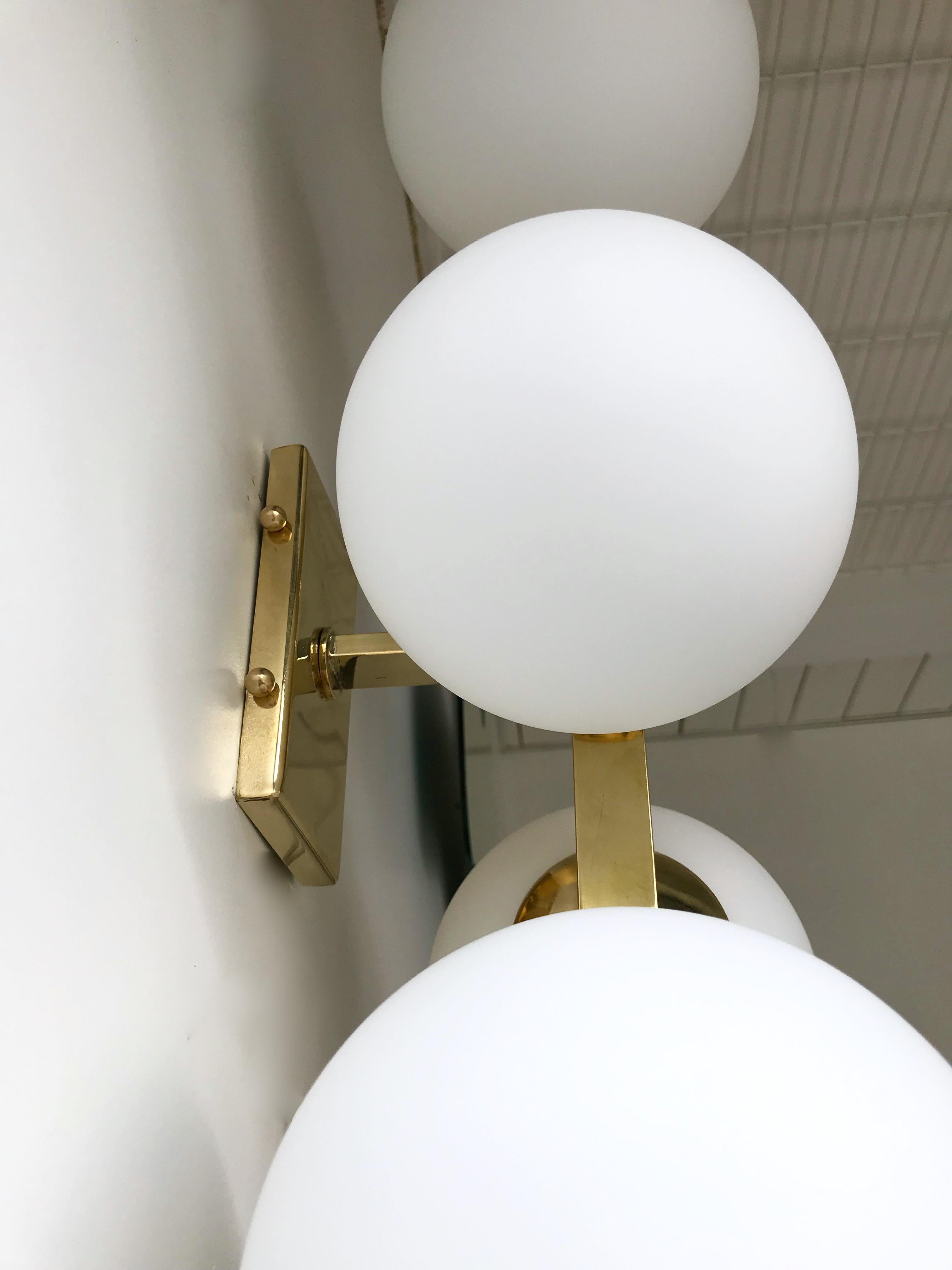 Contemporary Brass Sconces Opaline Glass Ball, Italy In New Condition In SAINT-OUEN, FR