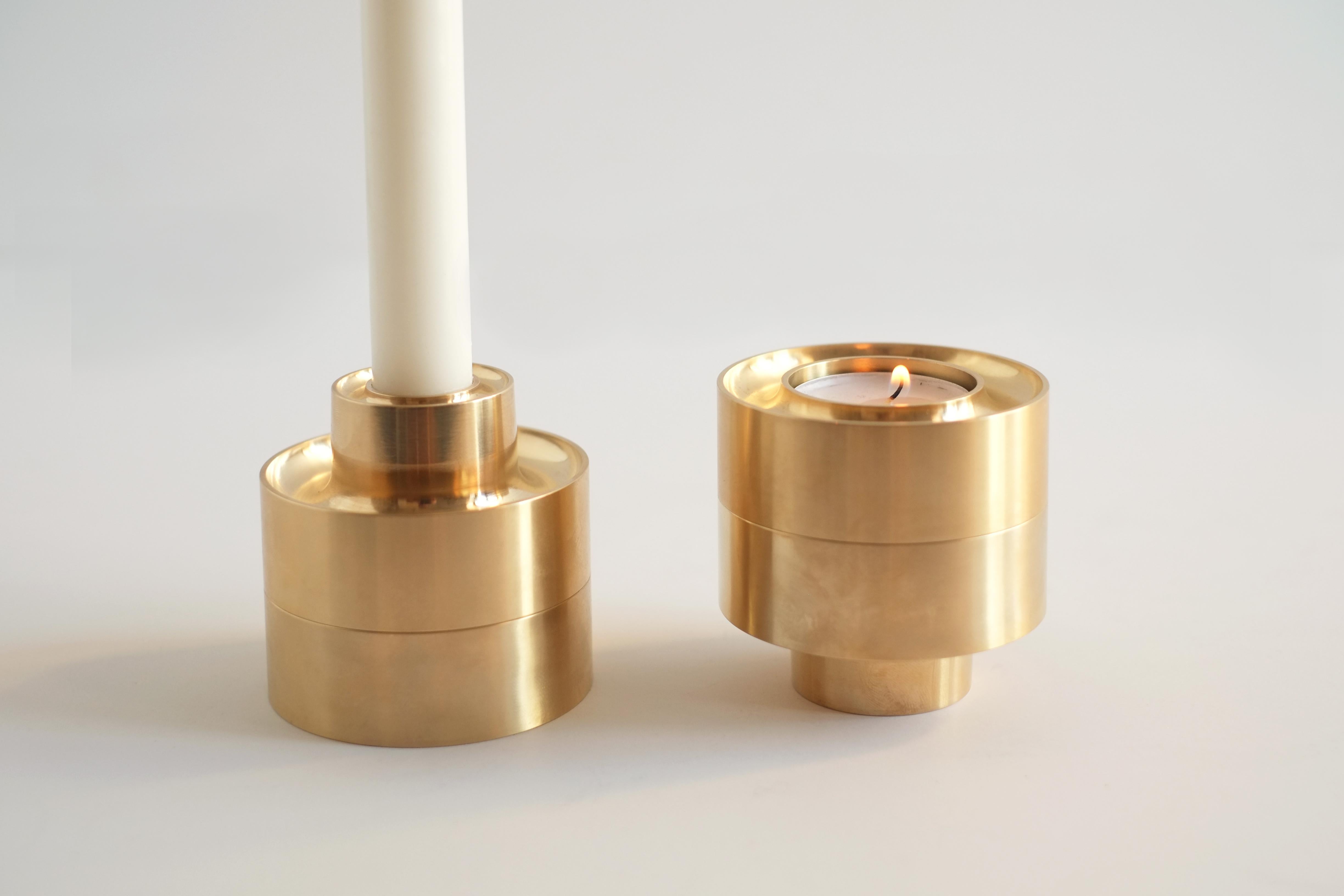 Contemporary Brass Stacking Candle Holders by Fort Standard, in Stock In New Condition In Brooklyn, NY