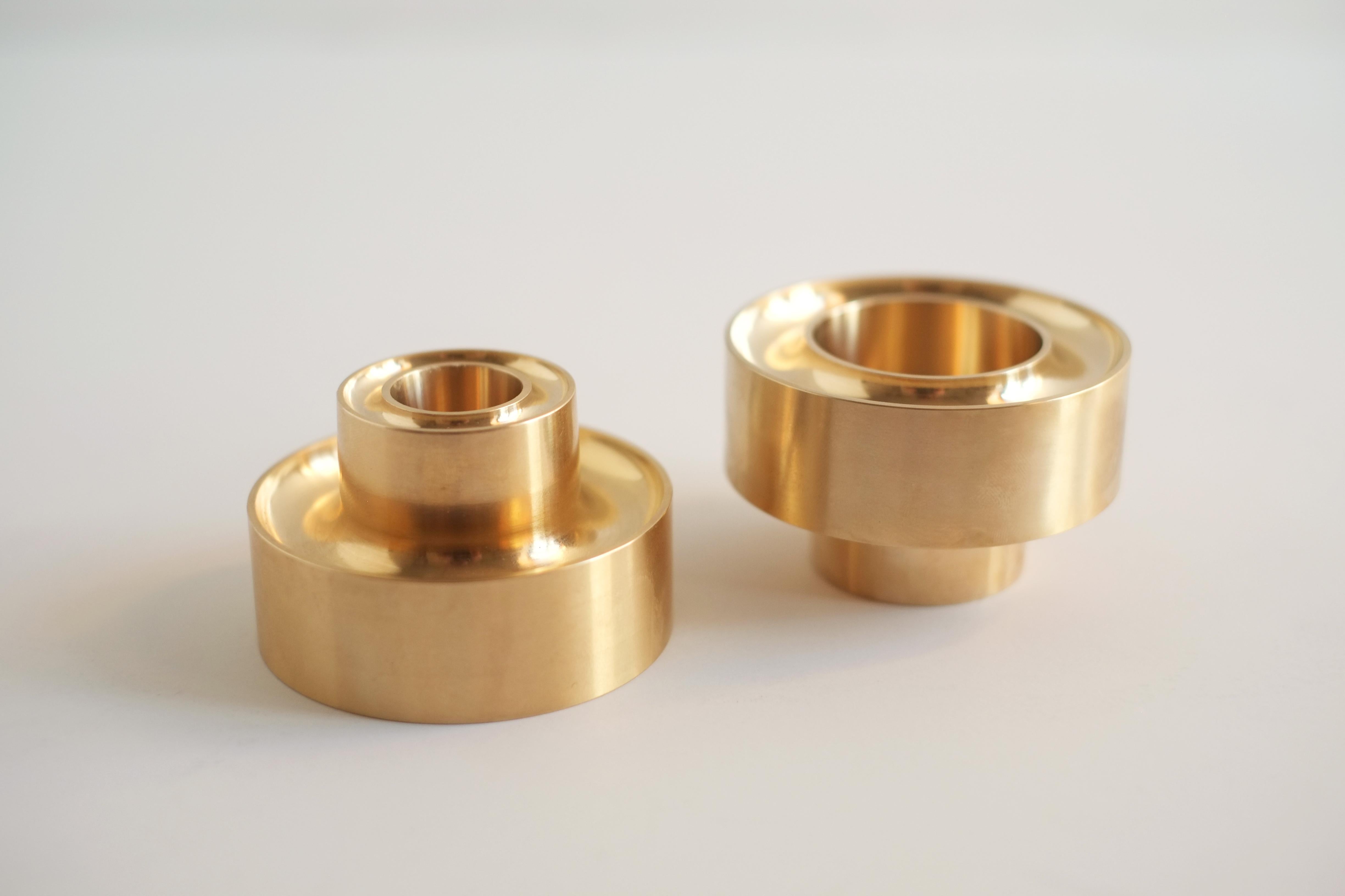 Contemporary Brass Stacking Candle Holders by Fort Standard, in Stock 1