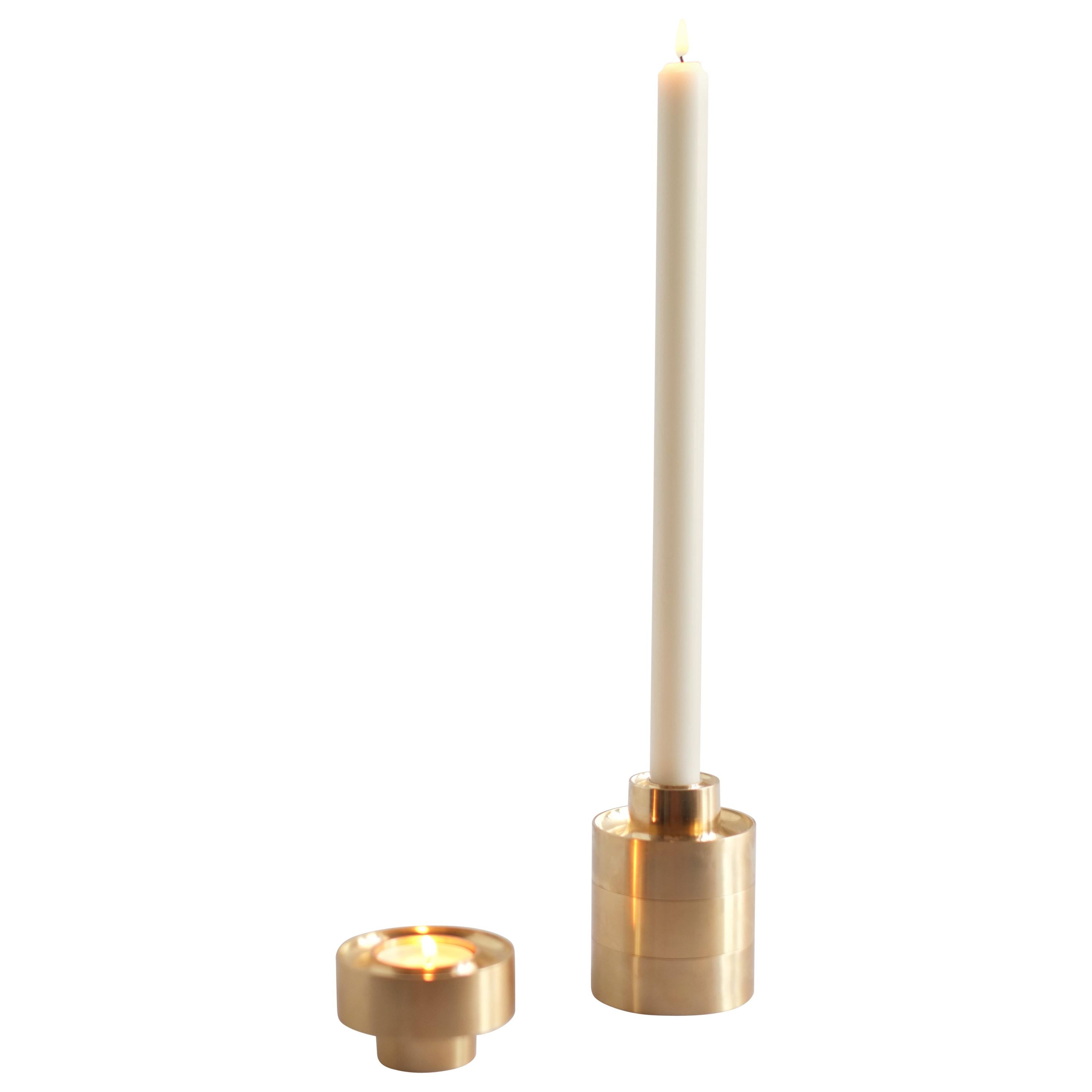 Contemporary Brass Stacking Candle Holders by Fort Standard, in Stock