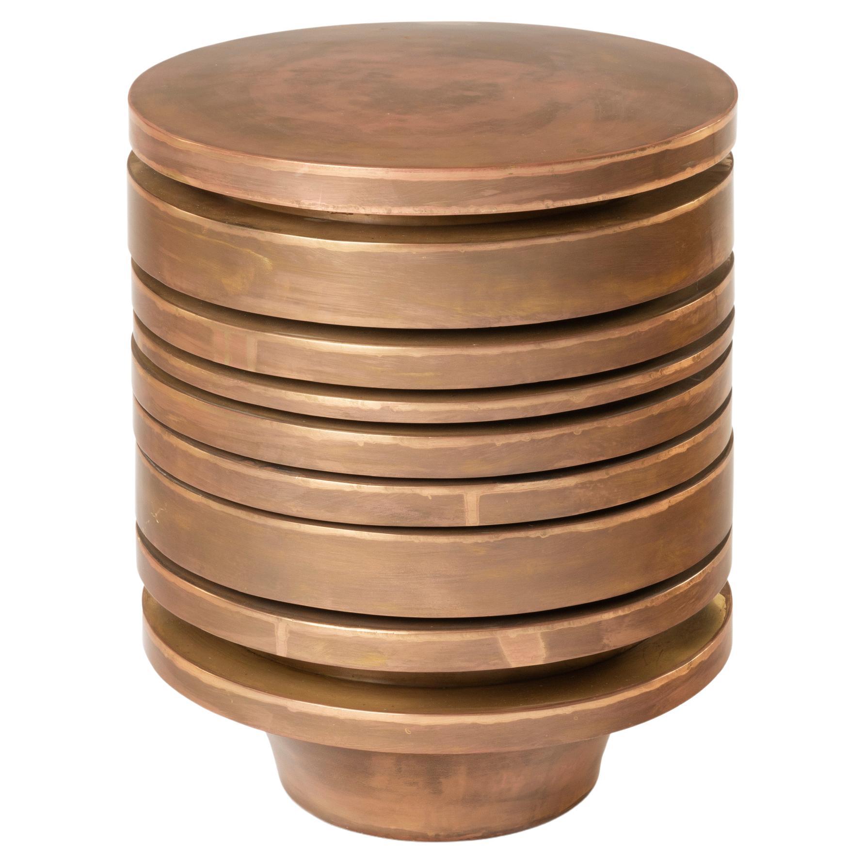Contemporary Brass Striated Drink Table For Sale