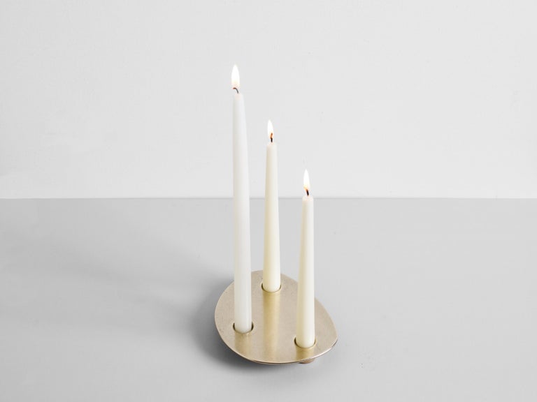 Contemporary Brass Trio Candle Holder Henry Wilson For Sale 2