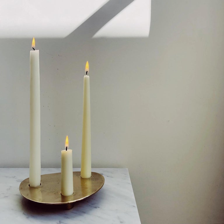Contemporary Brass Trio Candle Holder Henry Wilson For Sale 3