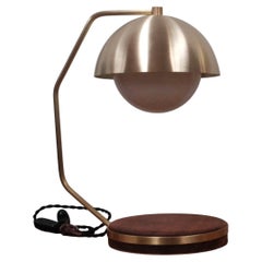 Contemporary Brass & Tzalam Wood Desk Lamp "Lámpara E"