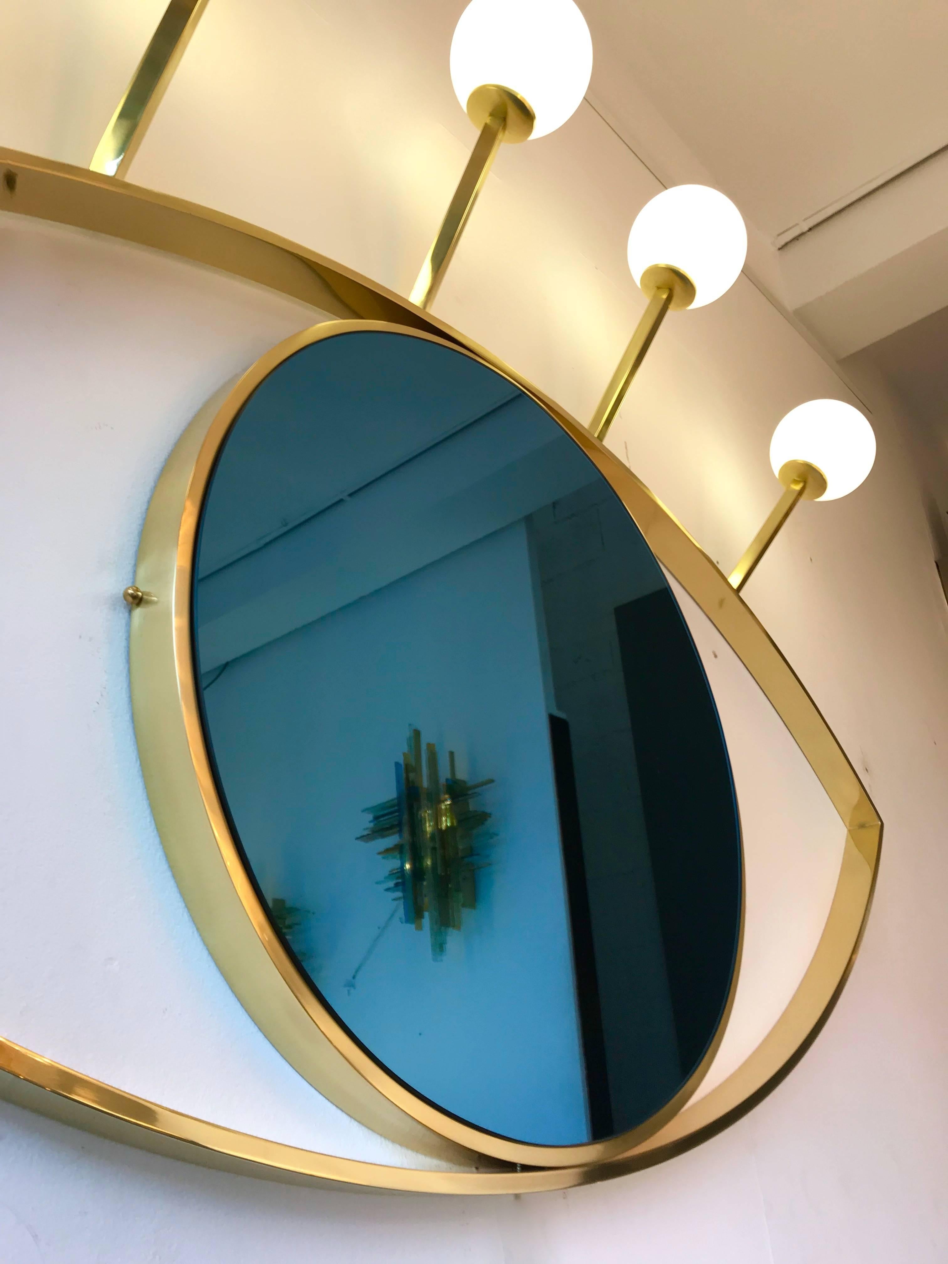 Contemporary Brass Wall Lightning Sconces Mirror Blue Eyes, Italy In Excellent Condition In SAINT-OUEN, FR