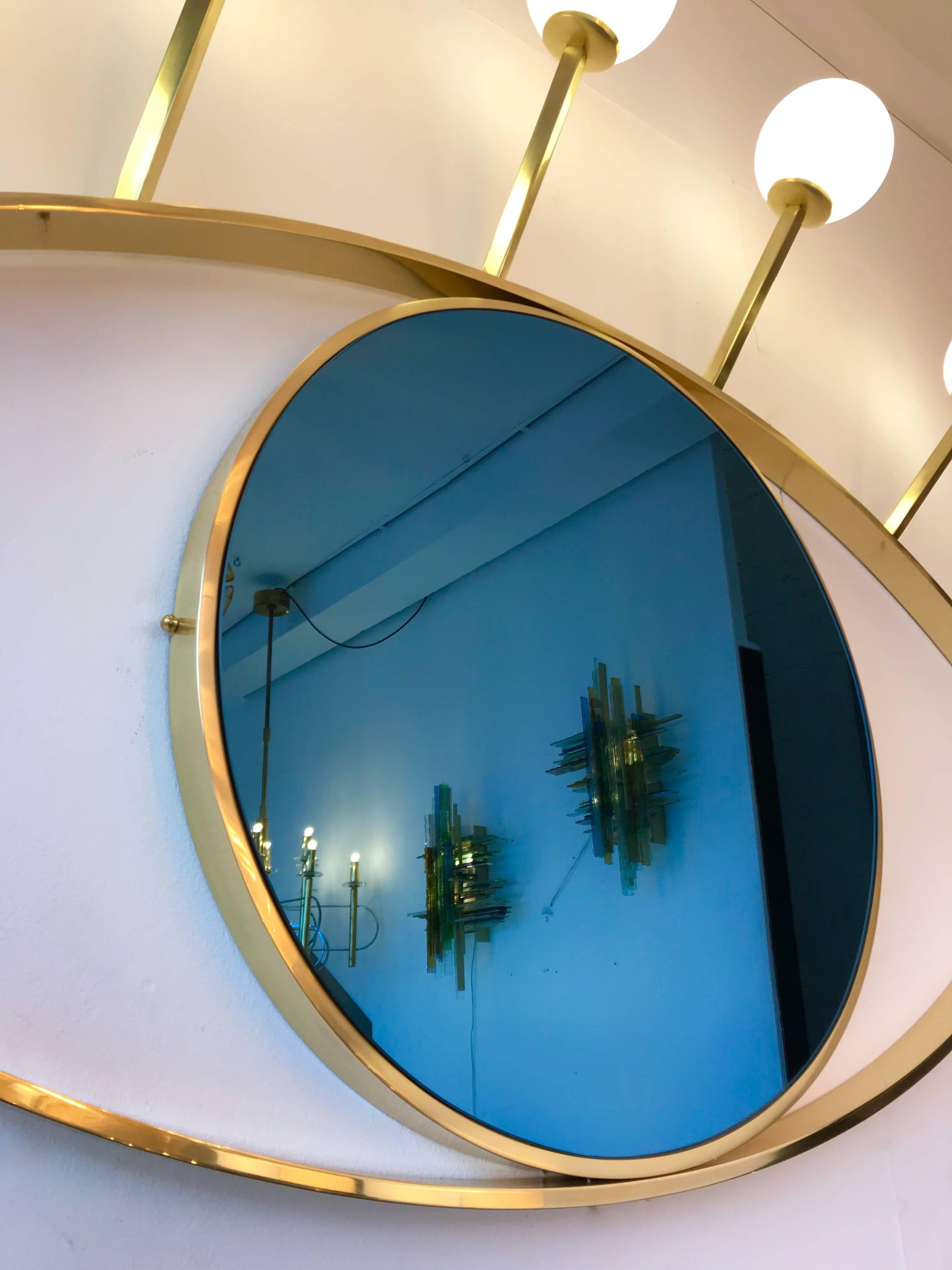 Contemporary Brass Wall Lightning Sconces Mirror Blue Eyes, Italy 3