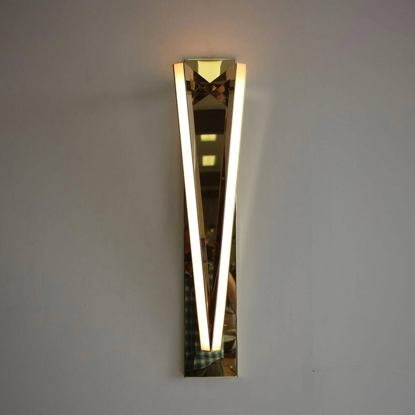 Modern Contemporary Brass Wall Sconce - Pythagoras Twin 600 by Christopher Boots For Sale