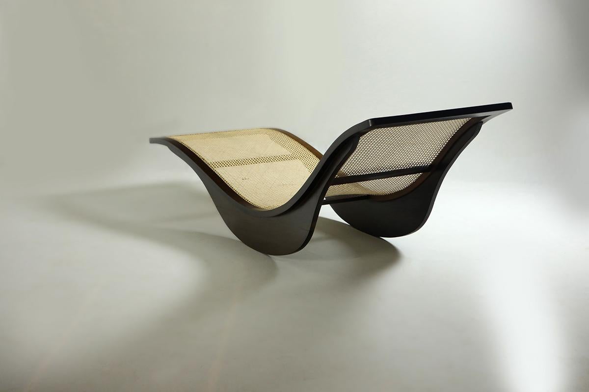 Post-Modern Contemporary Brazilian Chaise Longue by Igor Rodrigues in Hardwood and Cane
