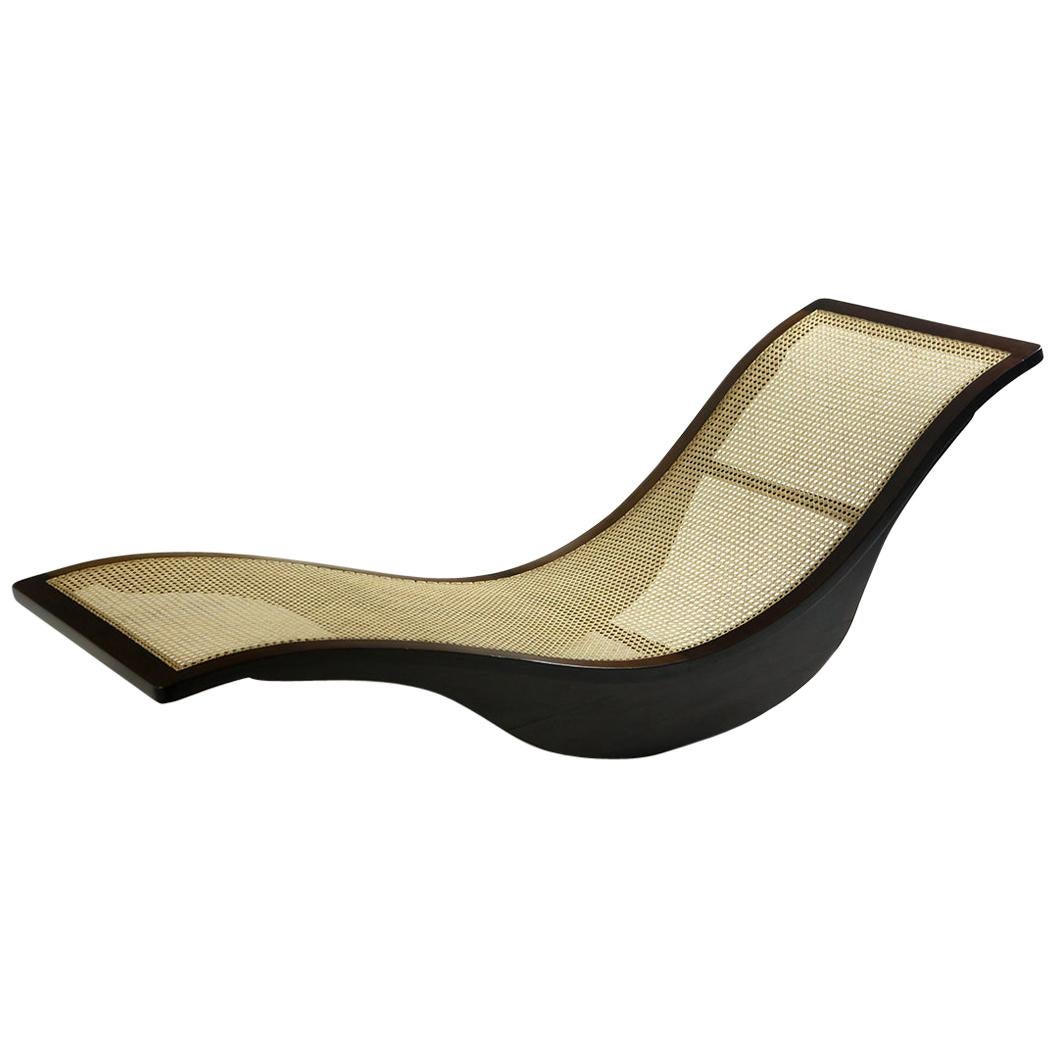 Contemporary Brazilian Chaise Longue by Igor Rodrigues in Hardwood and Cane