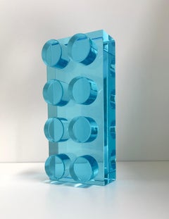 Contemporary 'Brick' Sculpture Hand Crafted Blue Crystal by Ghirò Studio