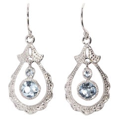 Contemporary Bright Blue Aquamarine Drop Style Earrings 9 Carat White Gold