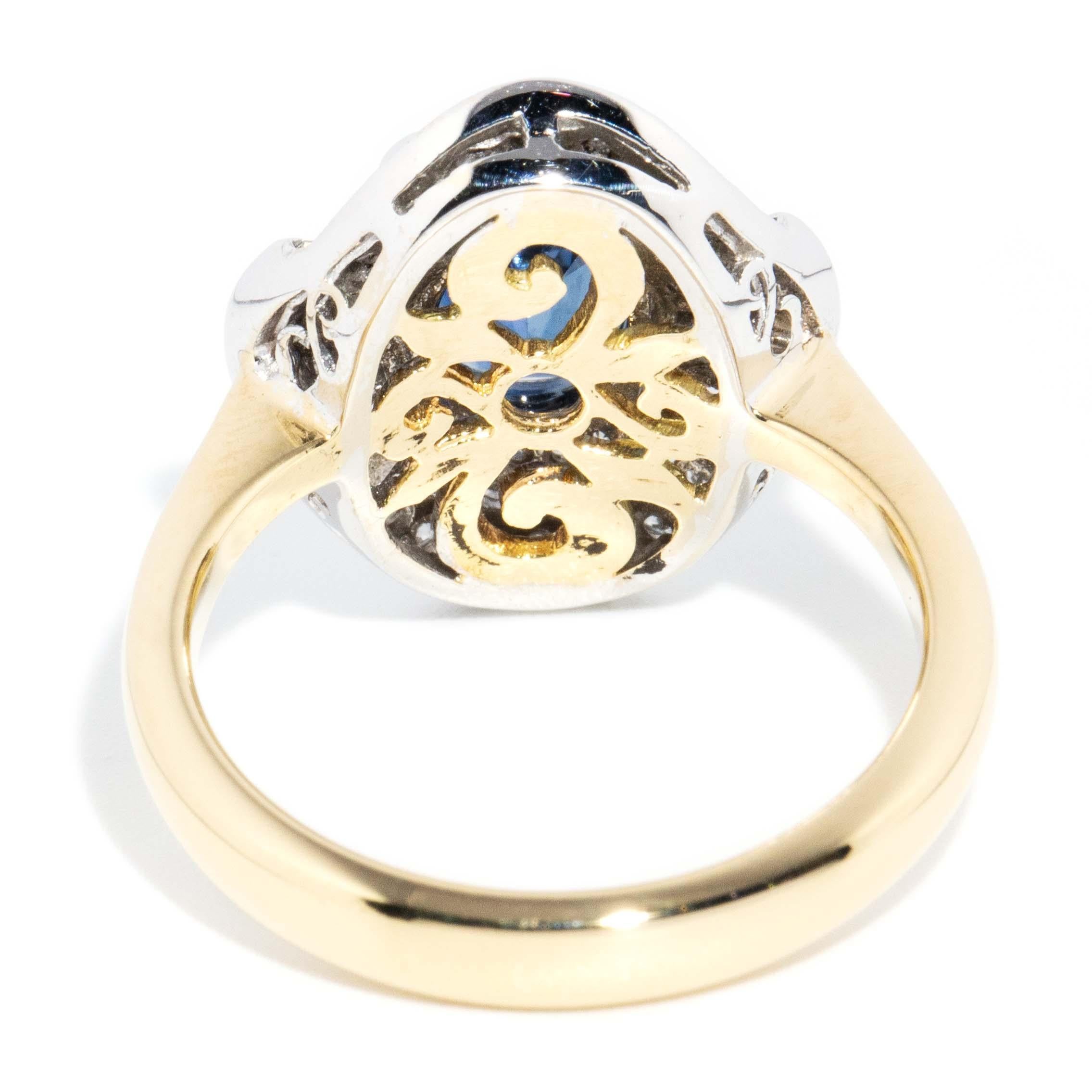 Contemporary Bright Blue Sapphire Diamond Halo Ring 18 Carat White Gold For Sale 4