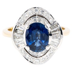Contemporary Bright Blue Sapphire Diamond Halo Ring 18 Carat White Gold