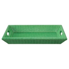 Contemporary Bright Green Crocodile Embossed Leather Rectangular Tray