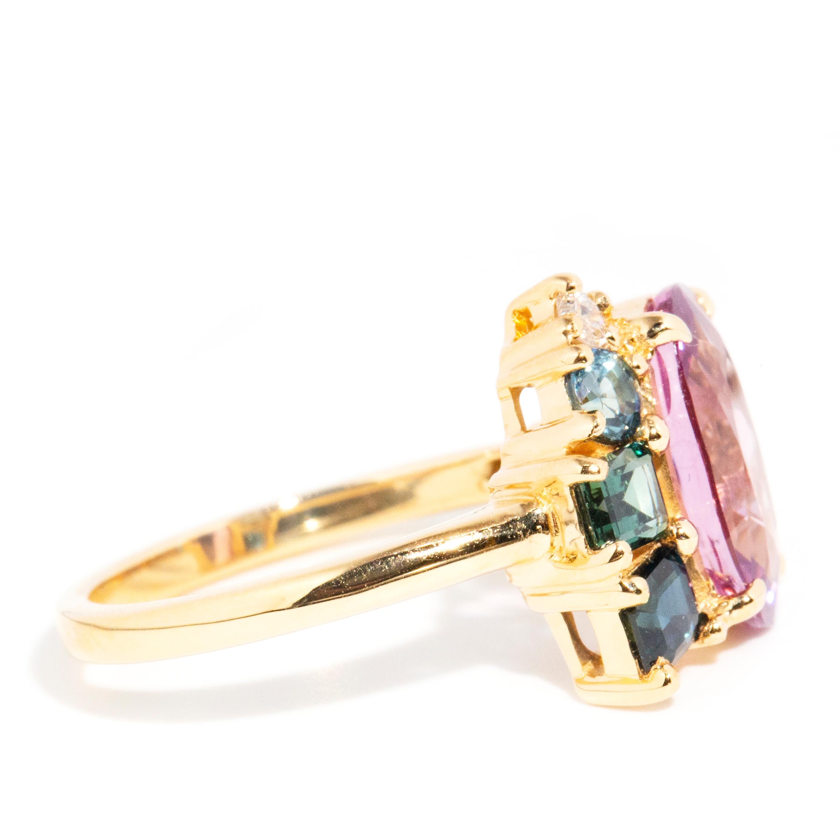 Contemporary Bright Pink Spinel Sapphire and Diamond 18 Carat Yellow Gold Ring 2