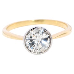 Contemporary Brilliant Cut Diamond Solitaire Ring 18ct Yellow & White Gold