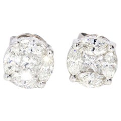 Contemporary Brilliant Diamond Cluster Studs 18 Carat White Gold