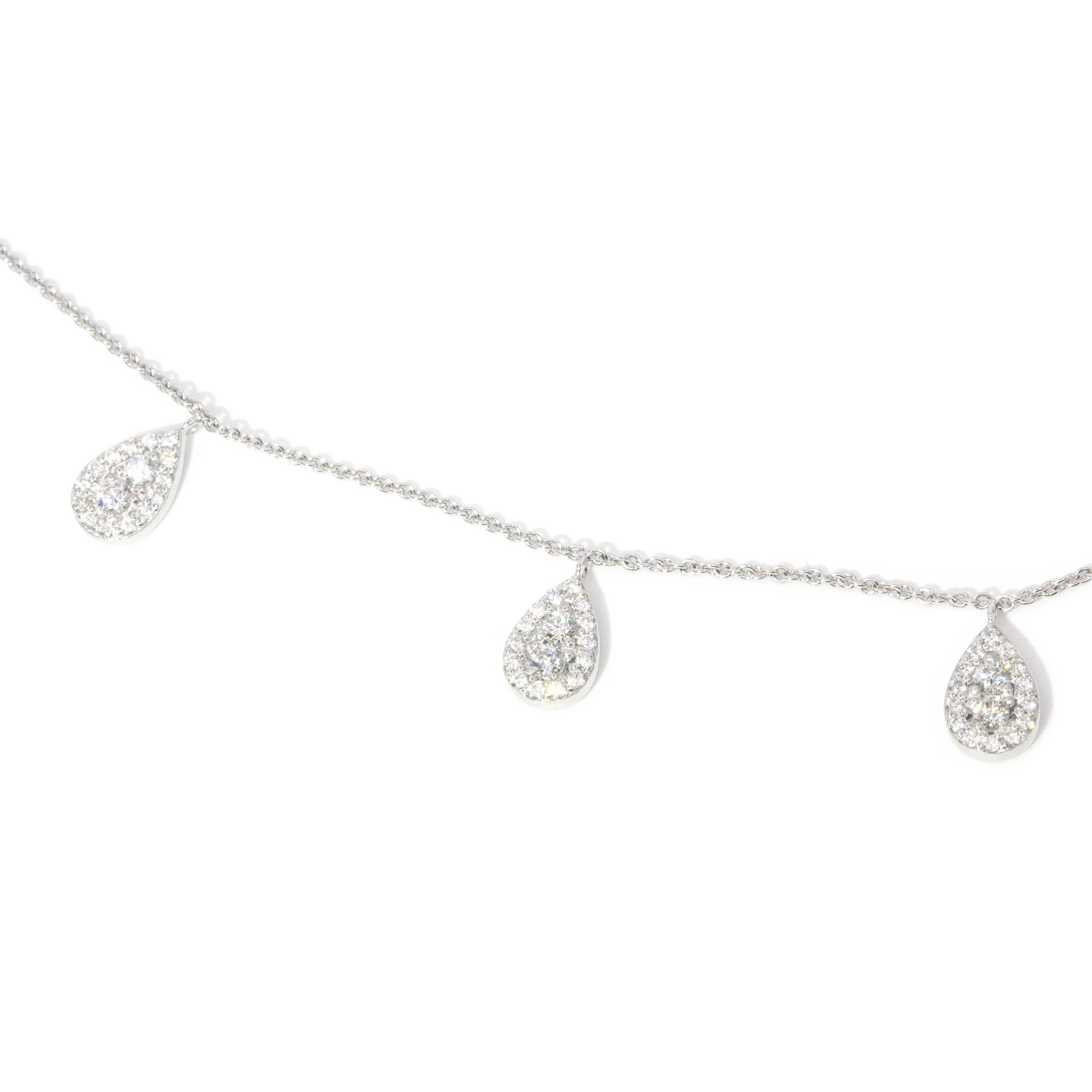 Donna Contemporary Brilliant Diamond Multi Drop Necklet 9 Carat White Gold in vendita