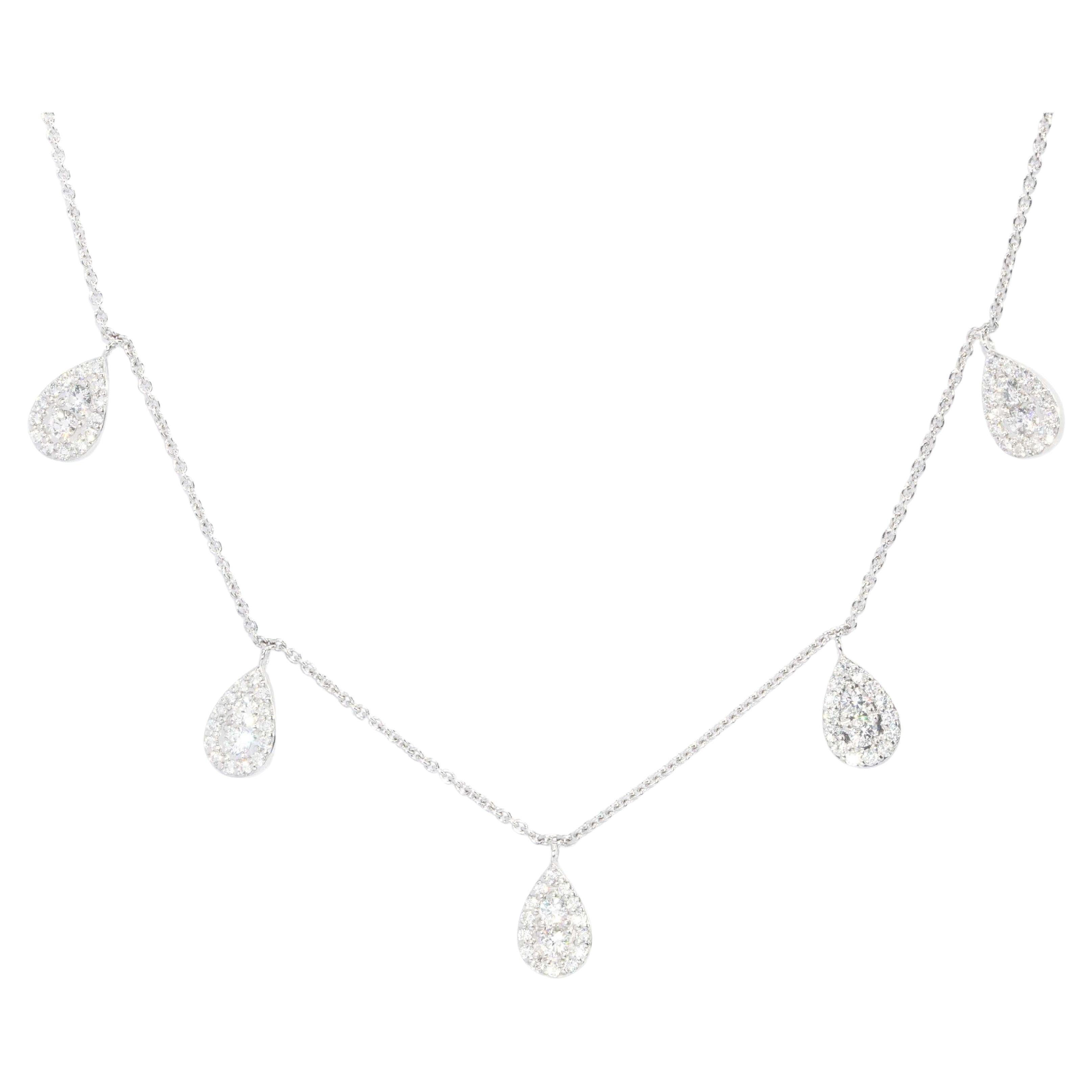Contemporary Brilliant Diamond Multi Drop Necklet 9 Carat White Gold