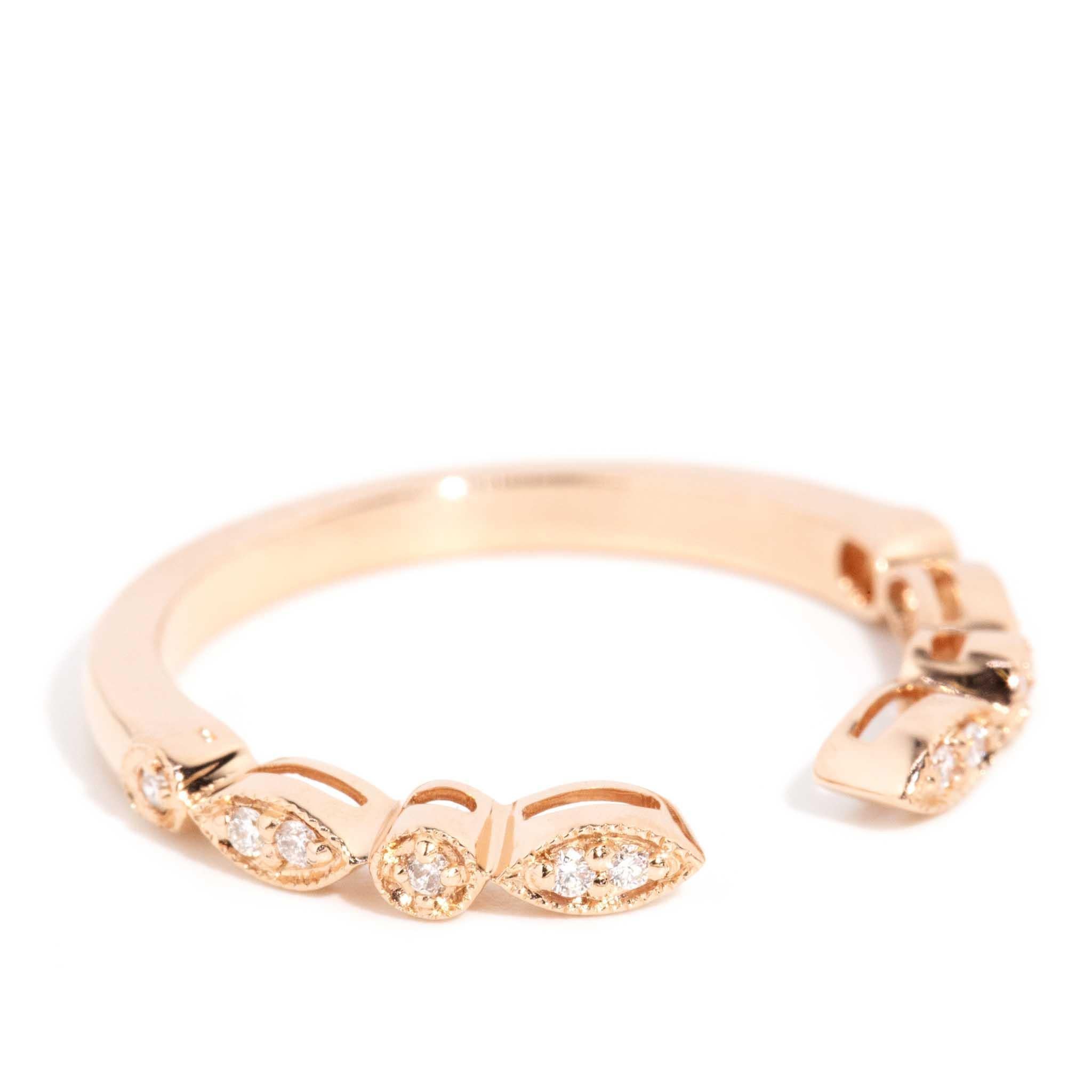Contemporary Brilliant Diamond Open Front Milgrained Ring 18 Carat Rose Gold In New Condition For Sale In Hamilton, AU