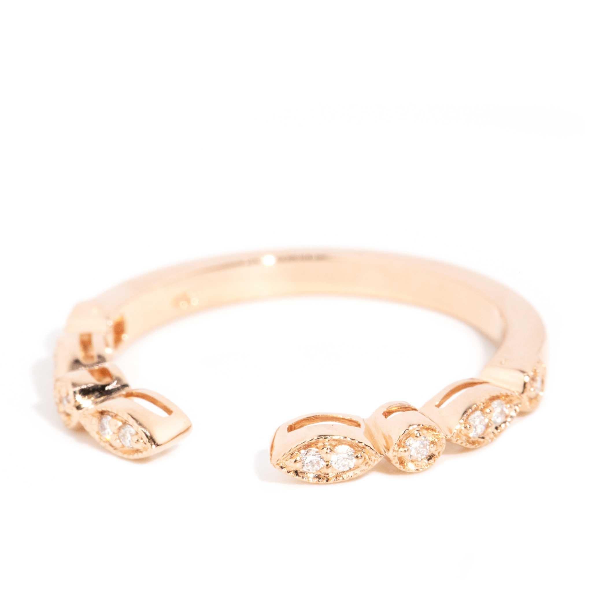Women's Contemporary Brilliant Diamond Open Front Milgrained Ring 18 Carat Rose Gold For Sale