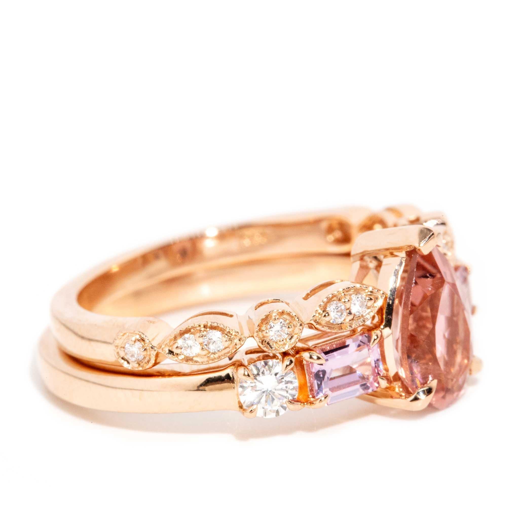 Contemporary Brilliant Diamond Open Front Milgrained Ring 18 Carat Rose Gold For Sale 2