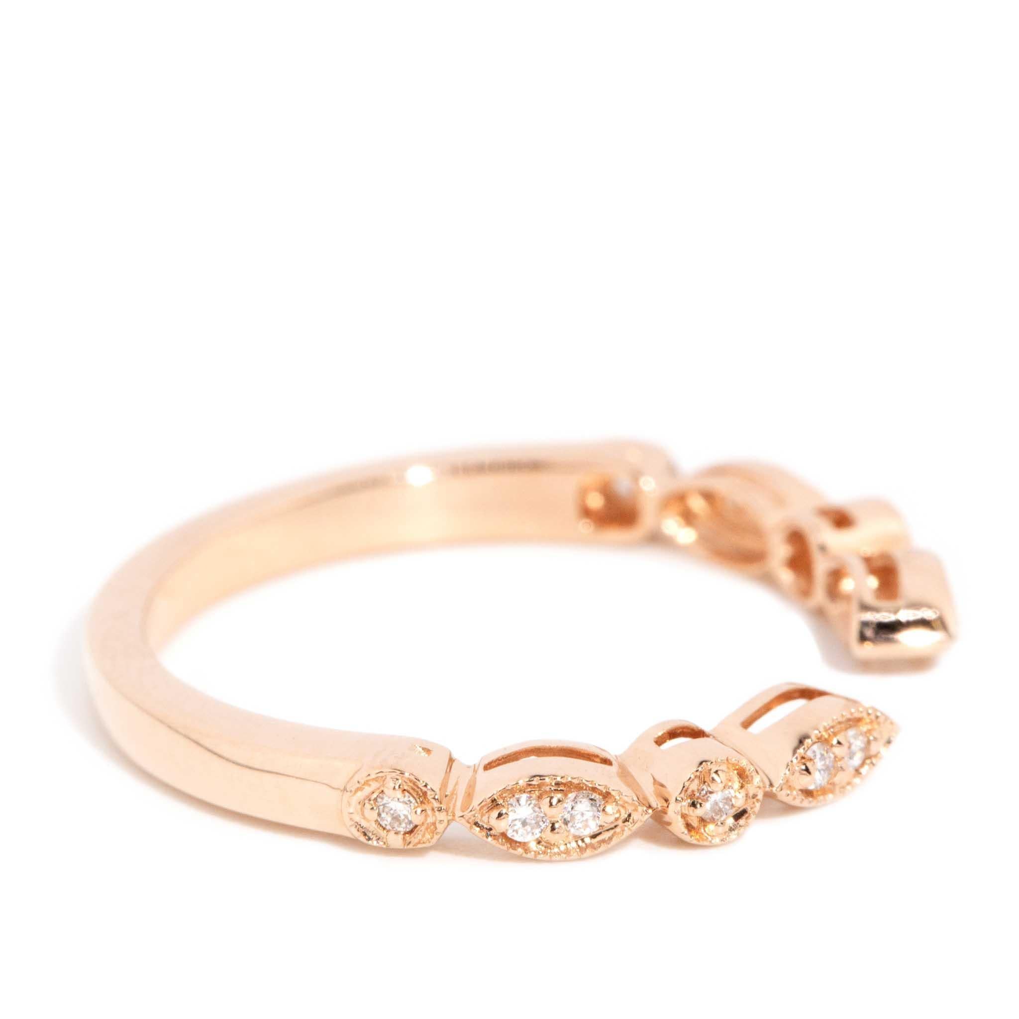 Contemporary Brilliant Diamond Open Front Milgrained Ring 18 Carat Rose Gold For Sale 3