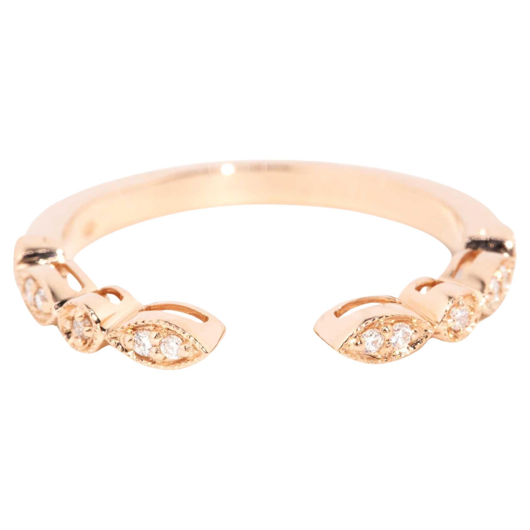 Contemporary Brilliant Diamond Open Front Milgrained Ring 18 Carat Rose Gold For Sale