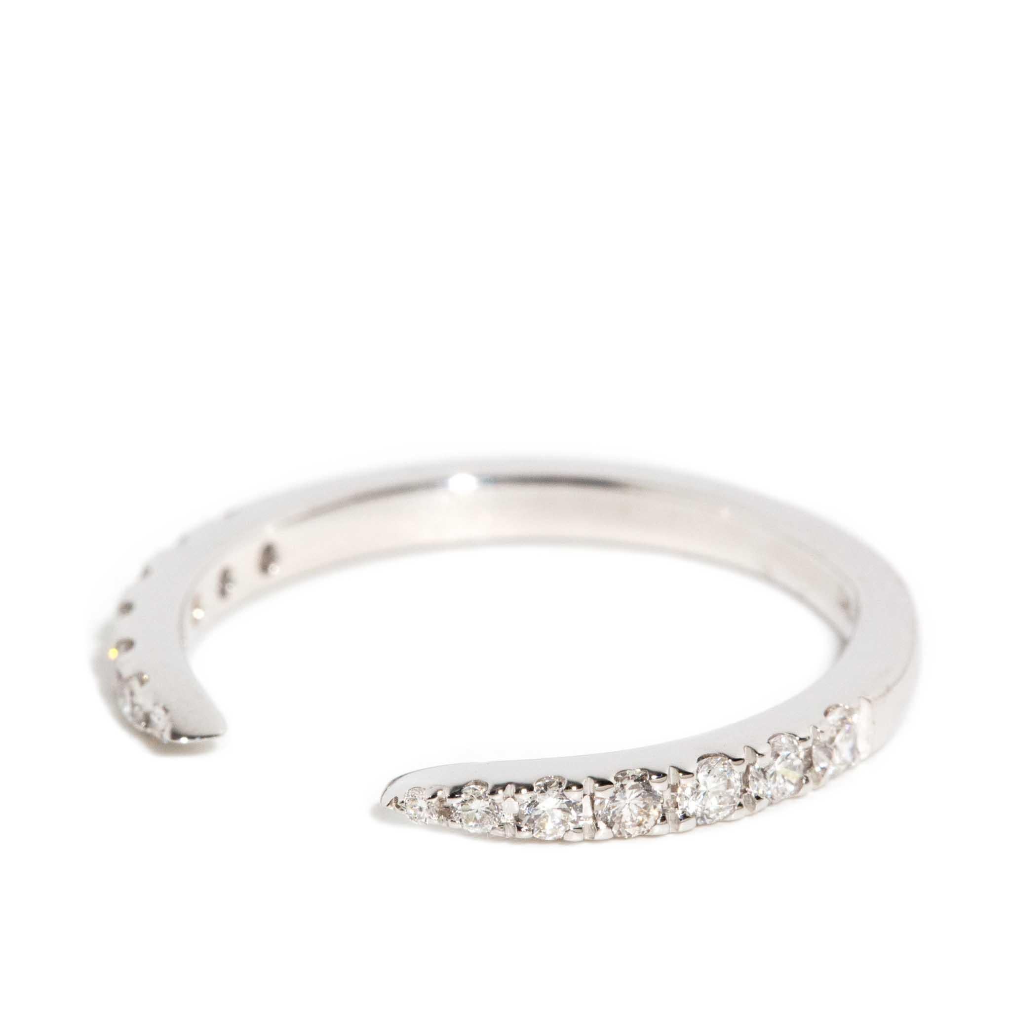 Women's Contemporary Brilliant Diamond Open Front Stacking Ring 18 Carat White Gold For Sale