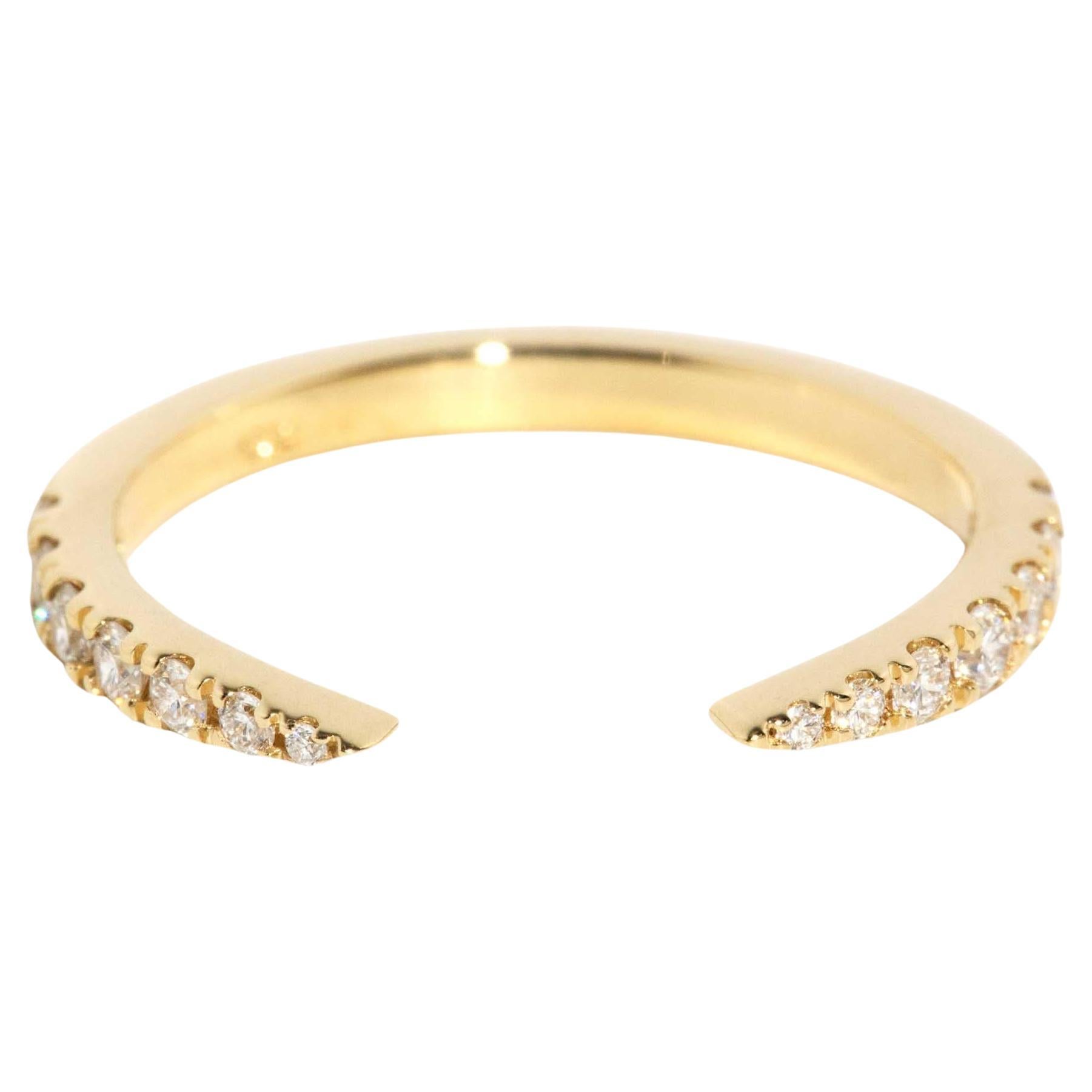 Contemporary Brilliant Diamond Open Front Stacking Ring 18 Carat Yellow Gold For Sale