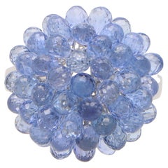 Contemporary Briolette Blue Sapphire and Diamond Hydrangea Ring in White Gold