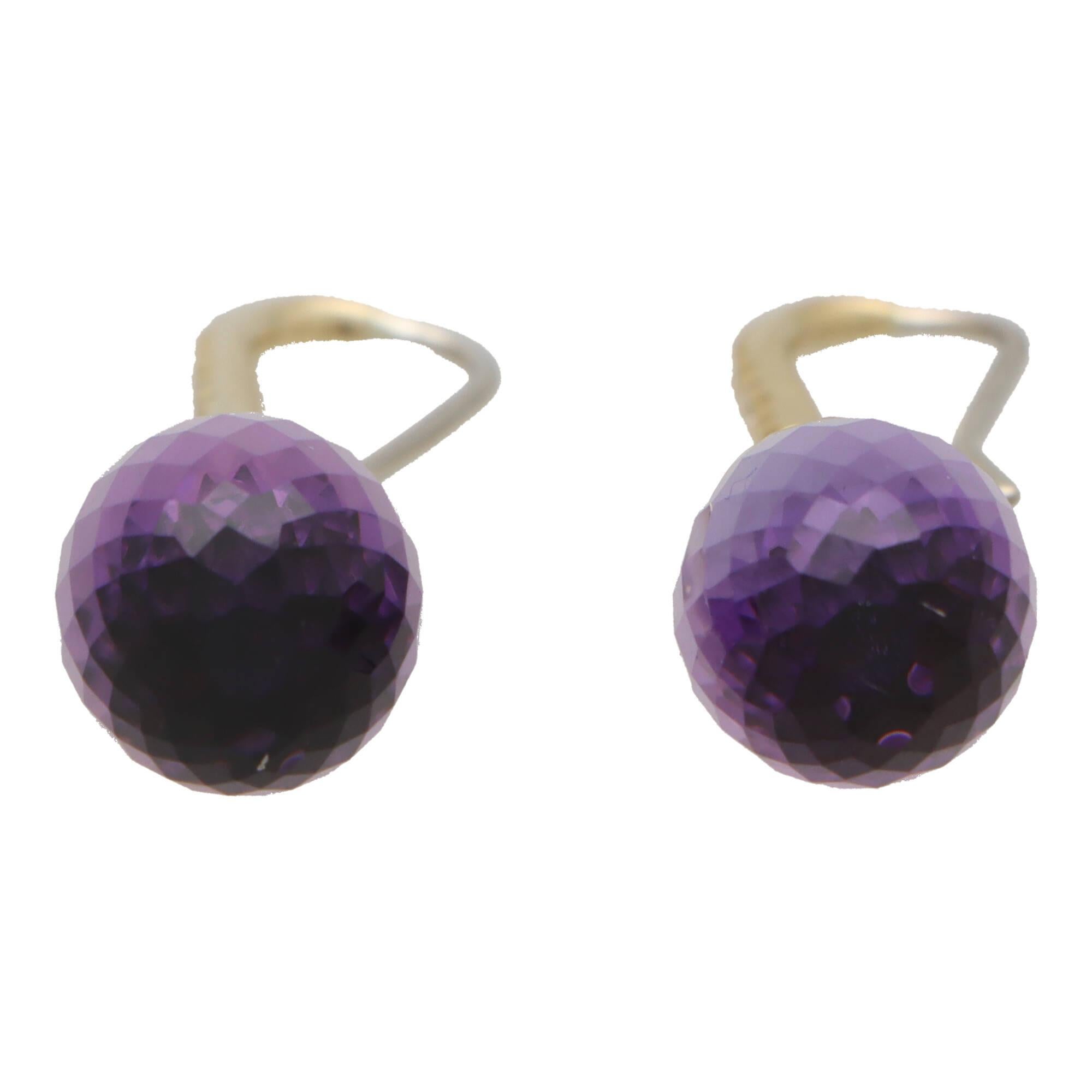 Women's or Men's Contemporary Briolette Cut Amethyst and Diamond Drop Earrings