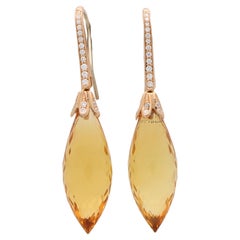 Contemporary Briolette Cut Citrine and Diamond Drop Earrings in 18k Rose Gold